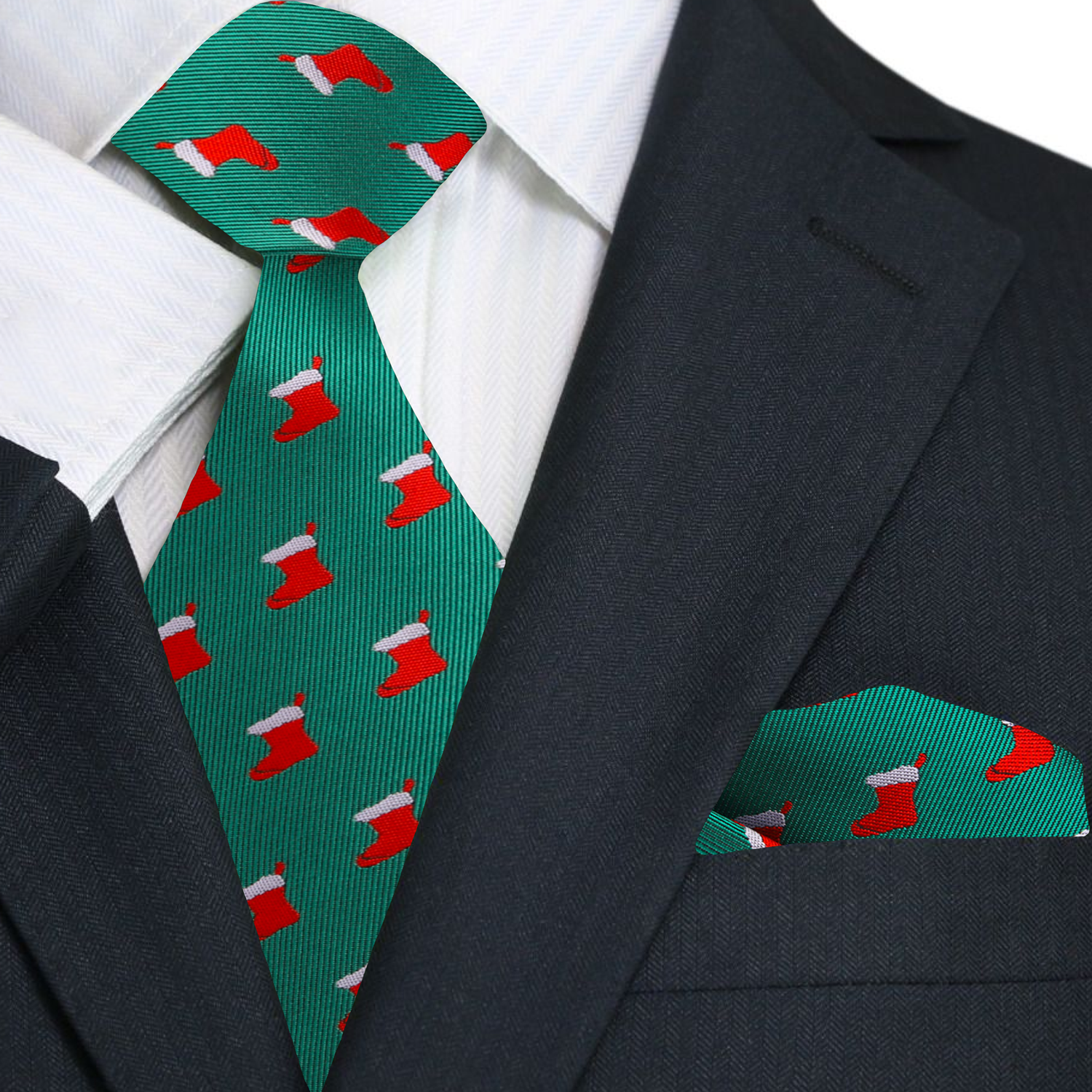 Green Red Stocking Necktie and Square
