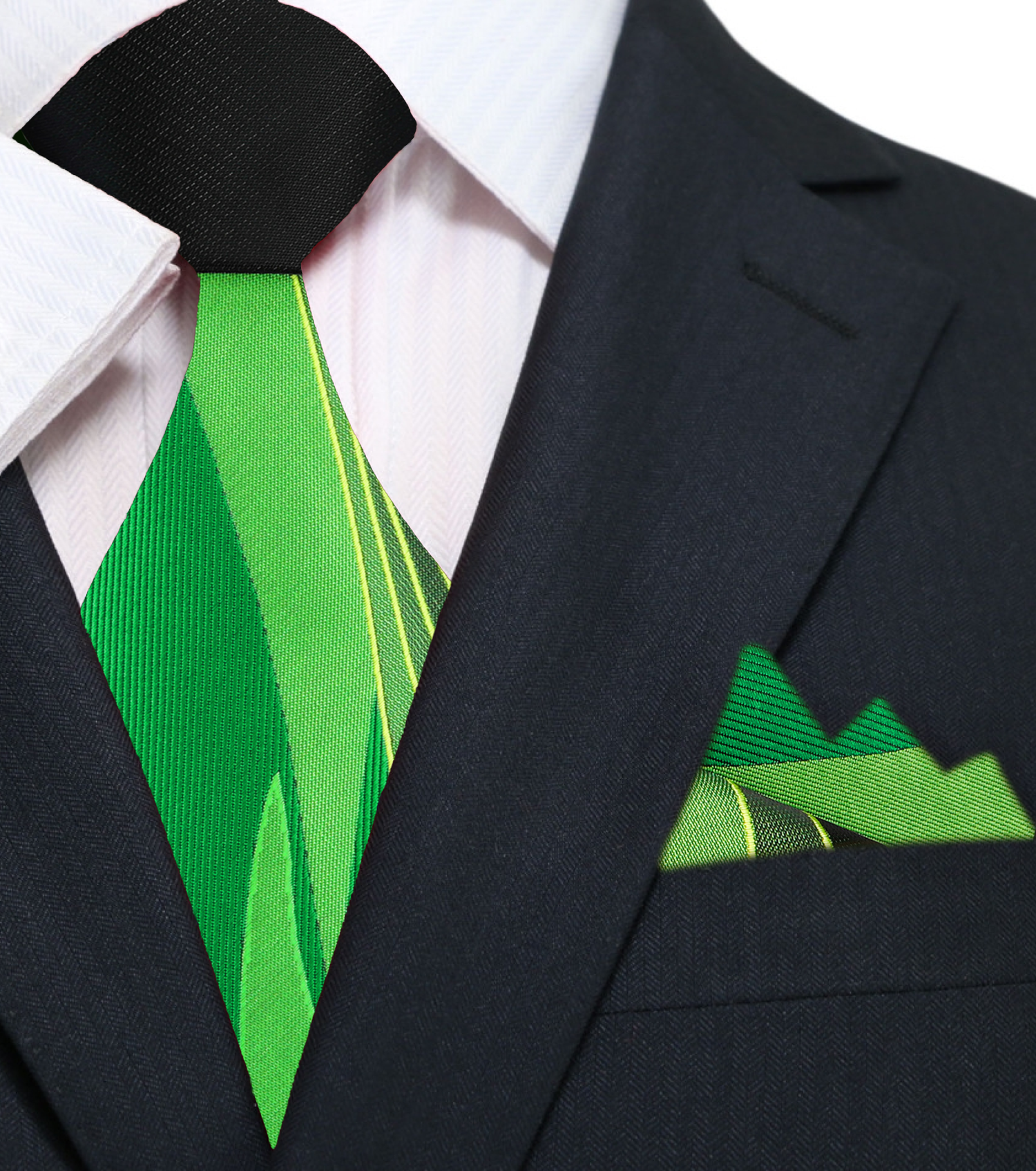 Main: Green Abstract Tie and Pocket Square||Green, Dark Green, Yellow