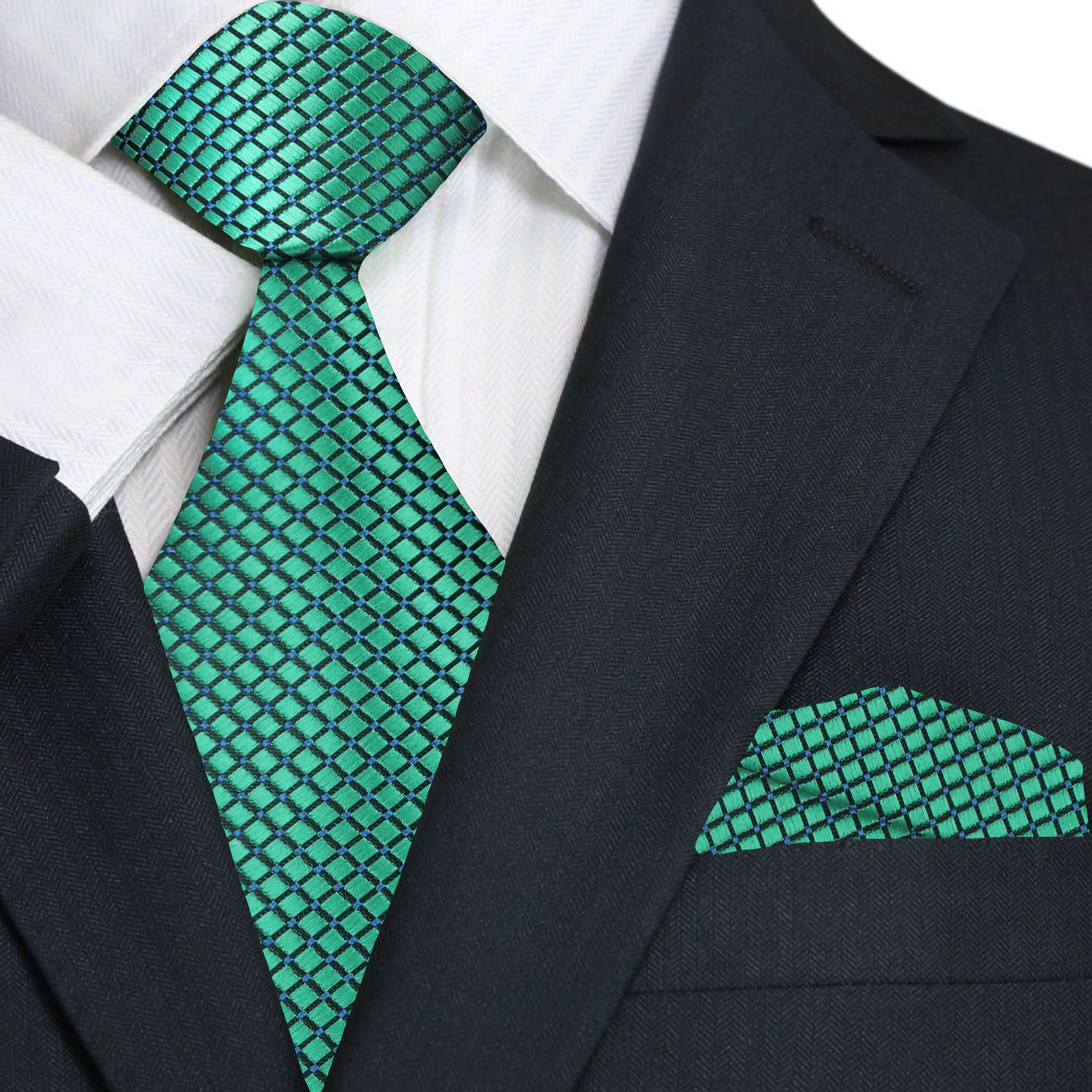 Premium Green Geometric Tie and Pocket Square