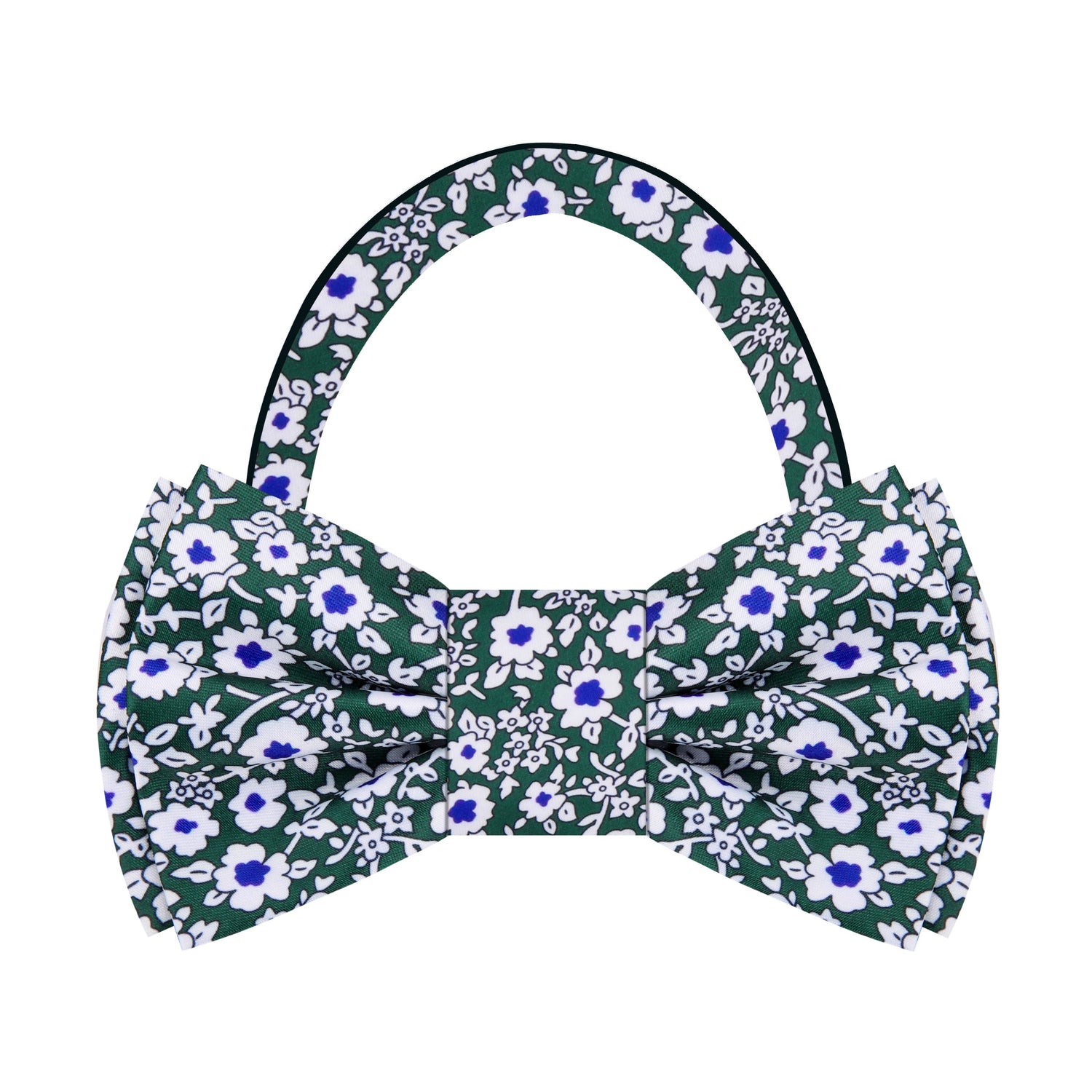 Green, White, Blue Small Flowers Bow Tie Pre Tied