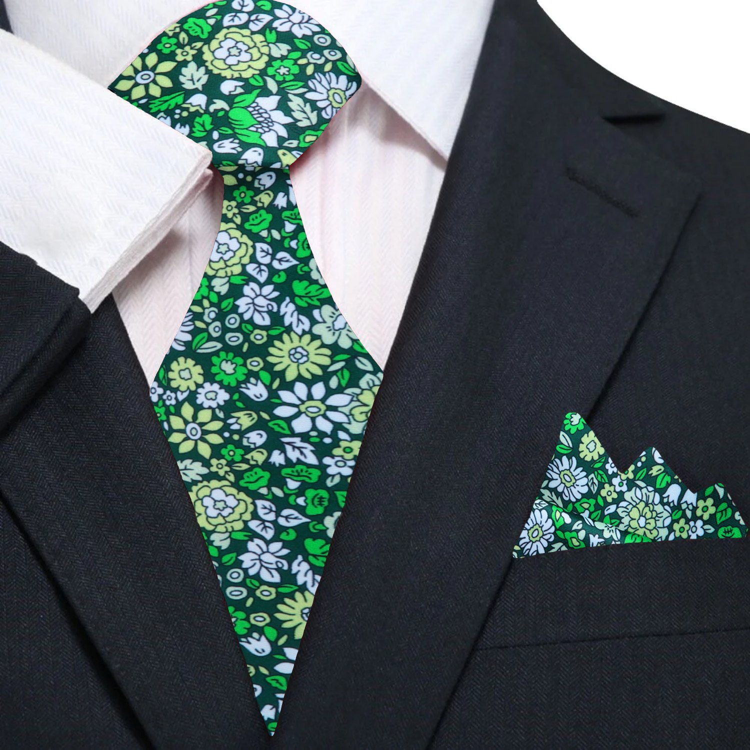 PremiumShades of Green Tie and Pocket Square||Green