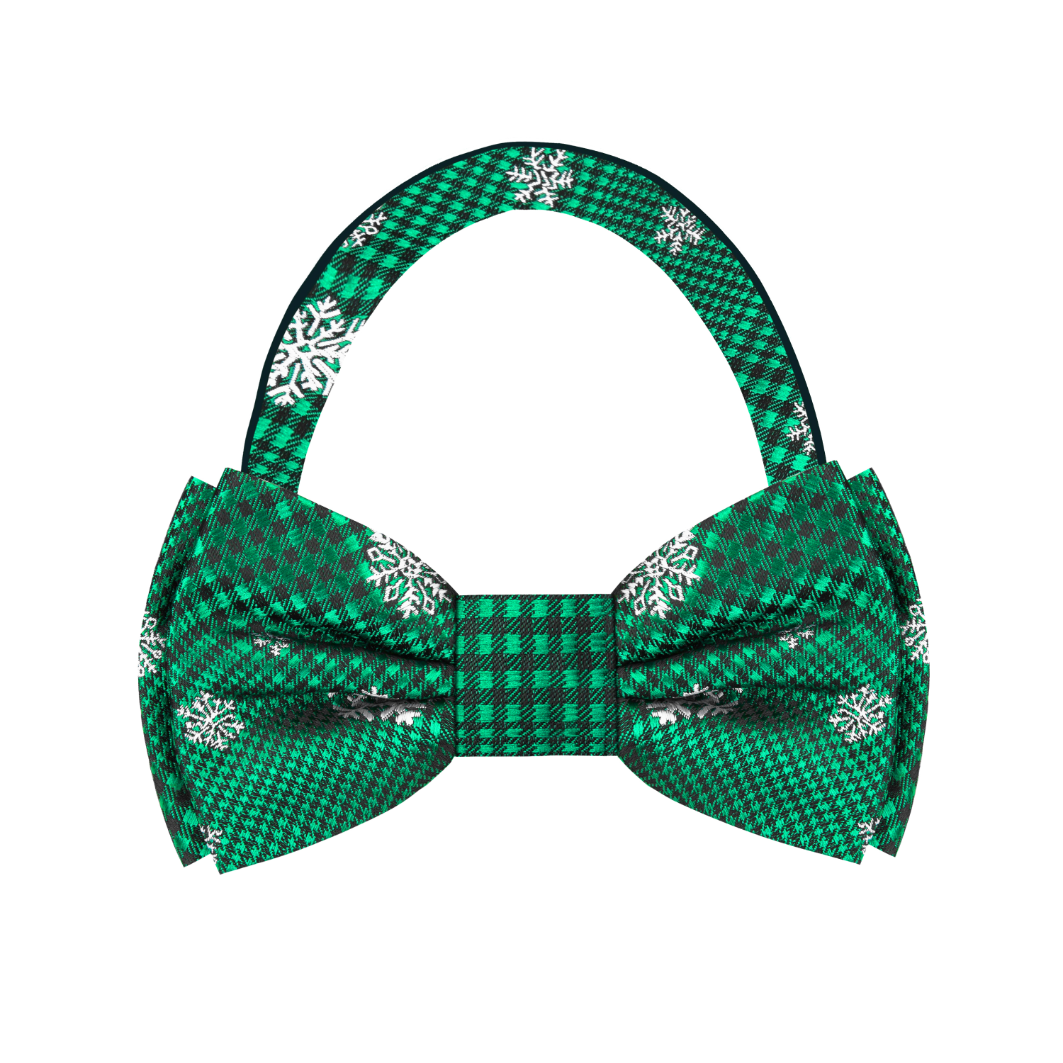 Green Plaid with Snowflake Bow Tie Pre Tied