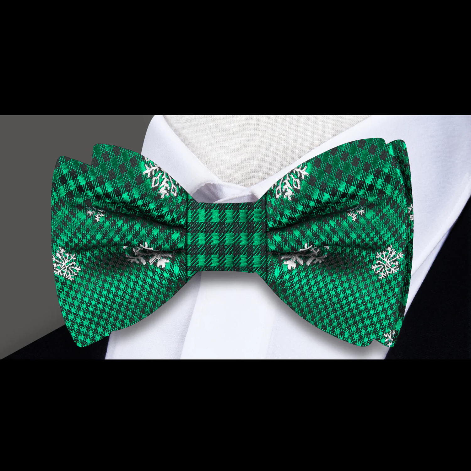 Green Plaid with Snowflake Bow Tie  