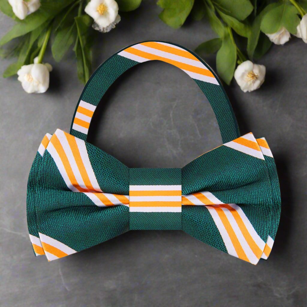 Green White Yellow Stripe Bow Tie Pre Tied