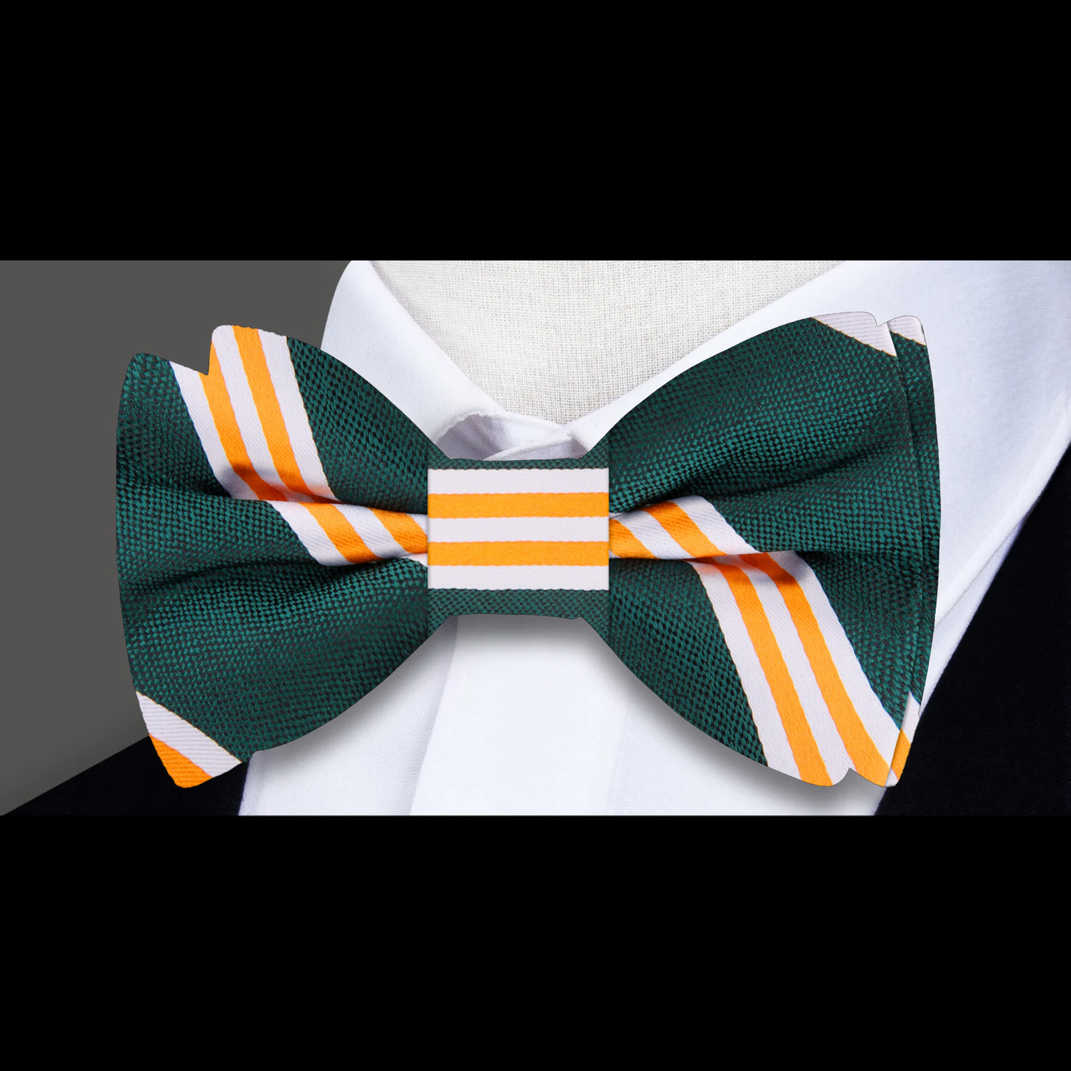 Green, Yellow, White Stripe Bow Tie 