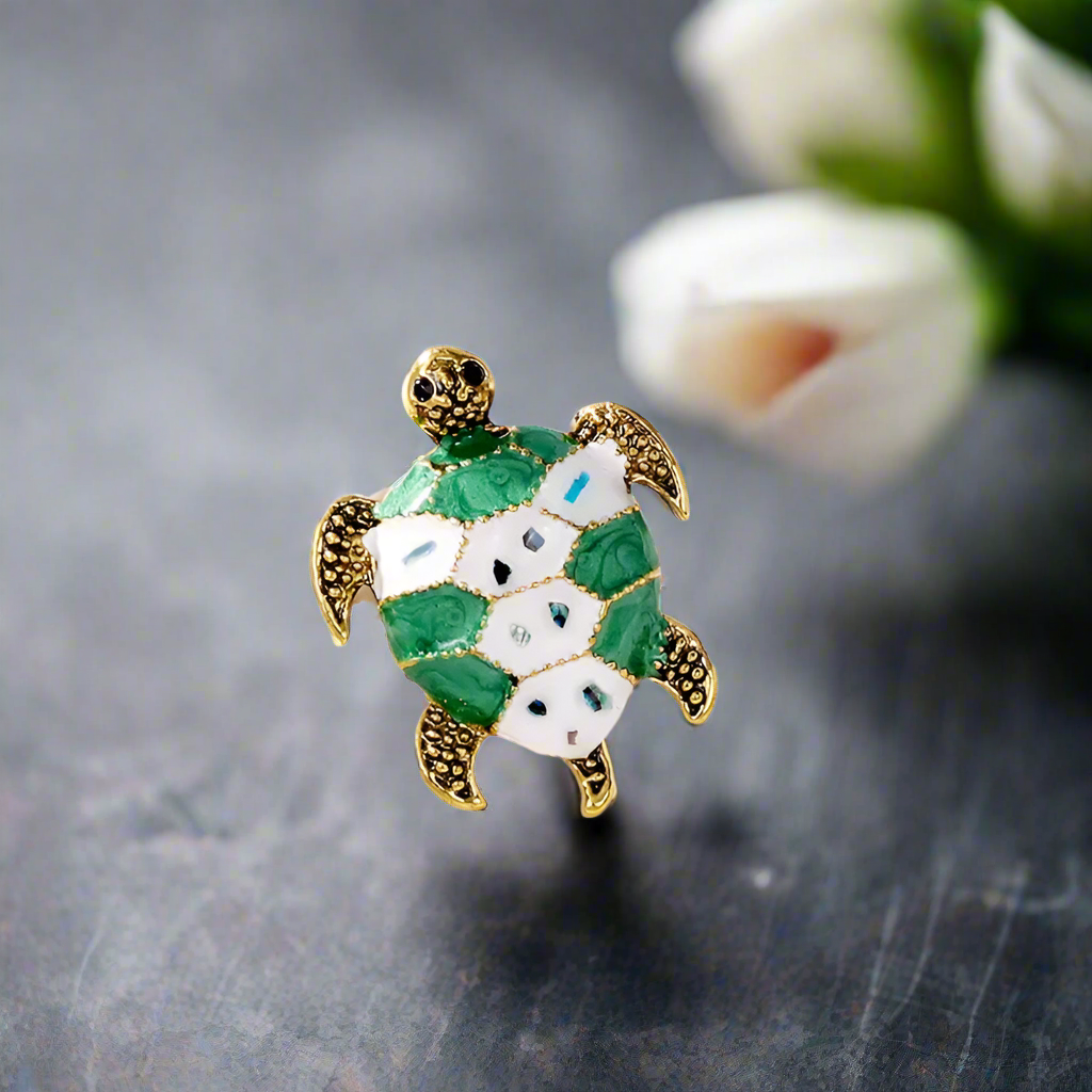 White and Green Sea Turtle Lapel Pin View 2
