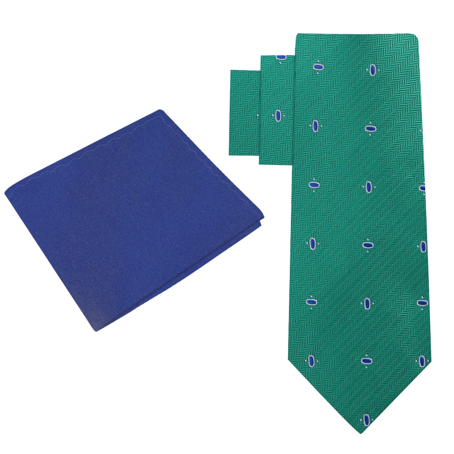 Alt View: Green, Blue Ovals Necktie with Dark Blue Square