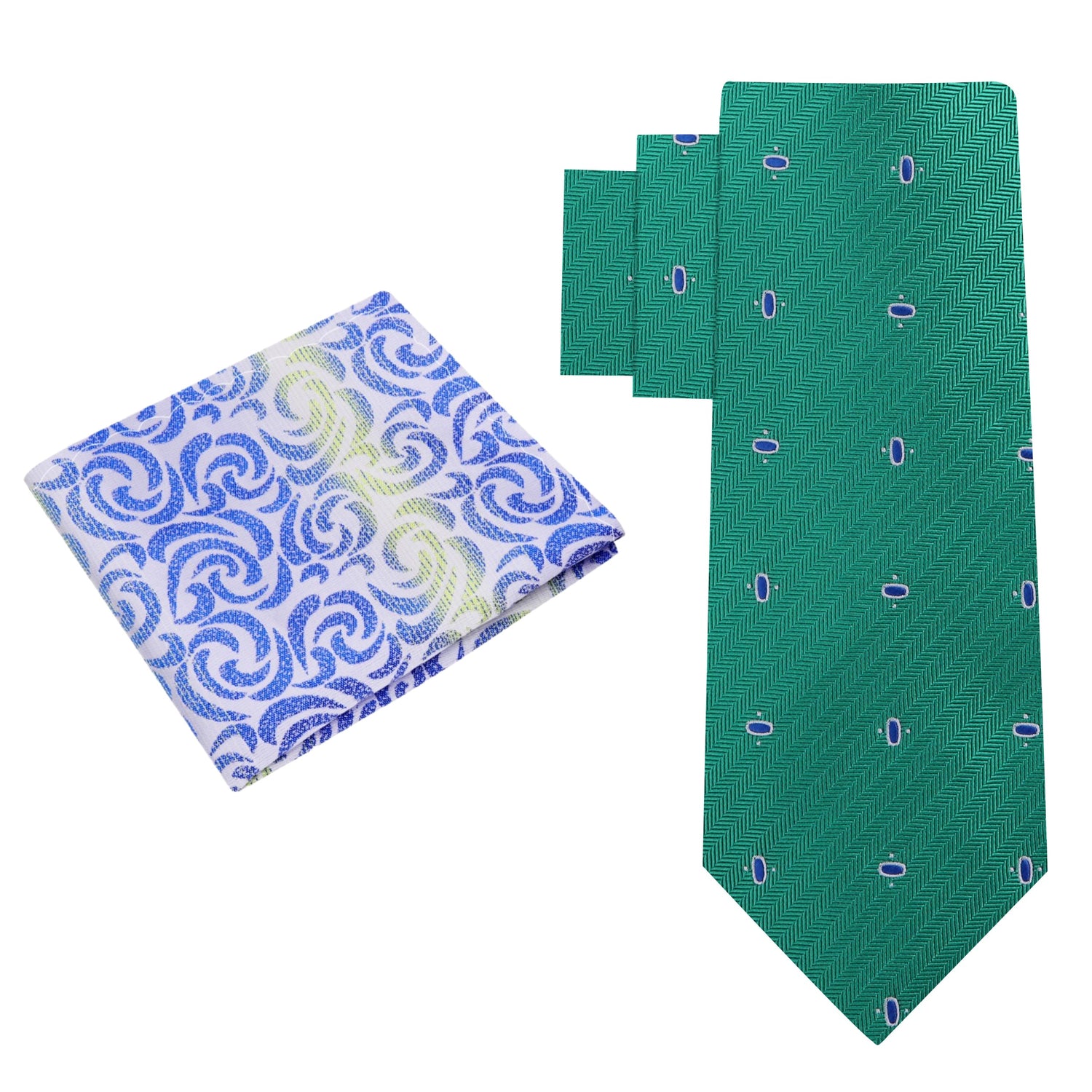 Alt View: Green, Blue Ovals Necktie with White, Blue and Green Square