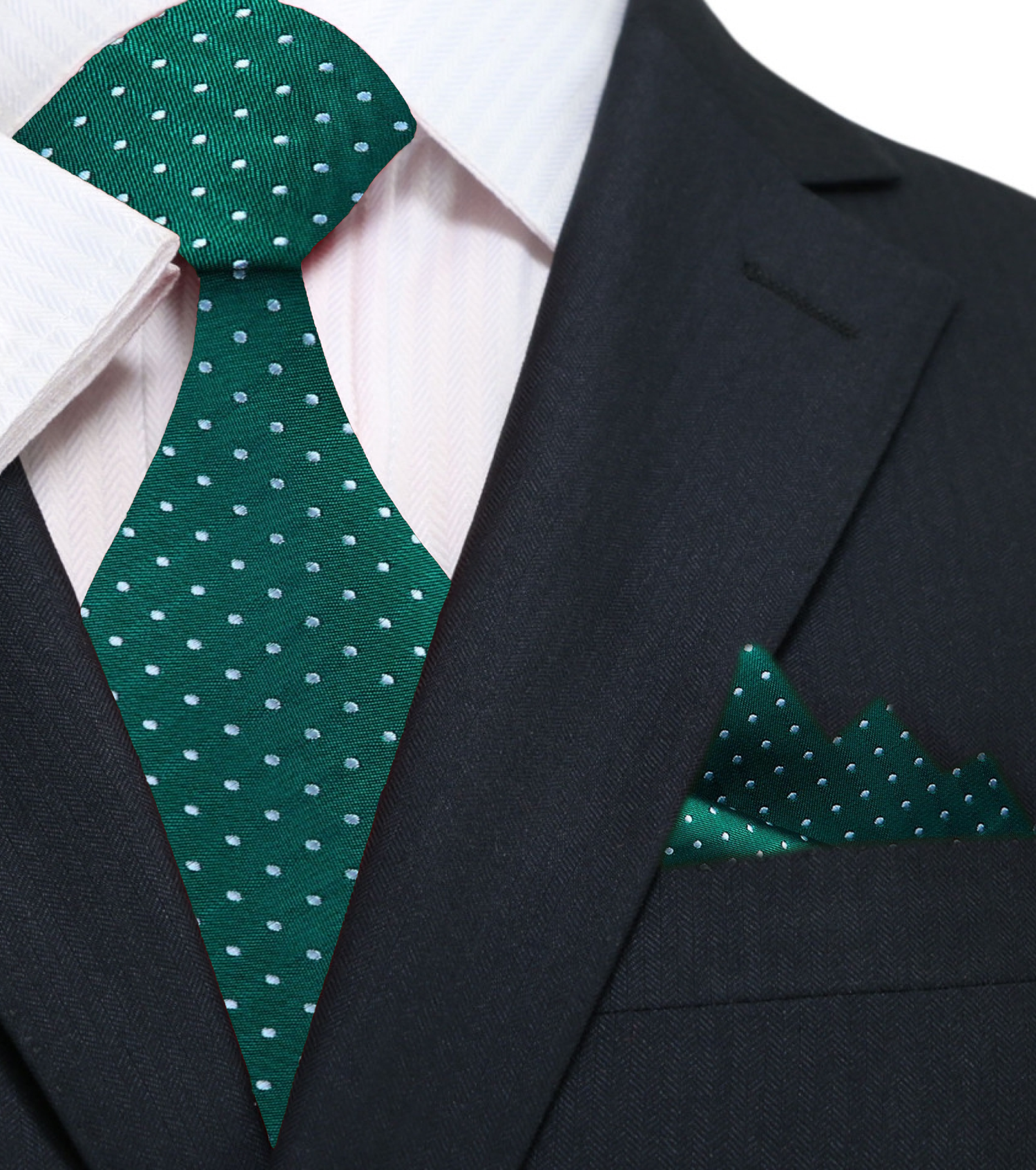 Main: A Green and White Polka Tie and Pocket Square