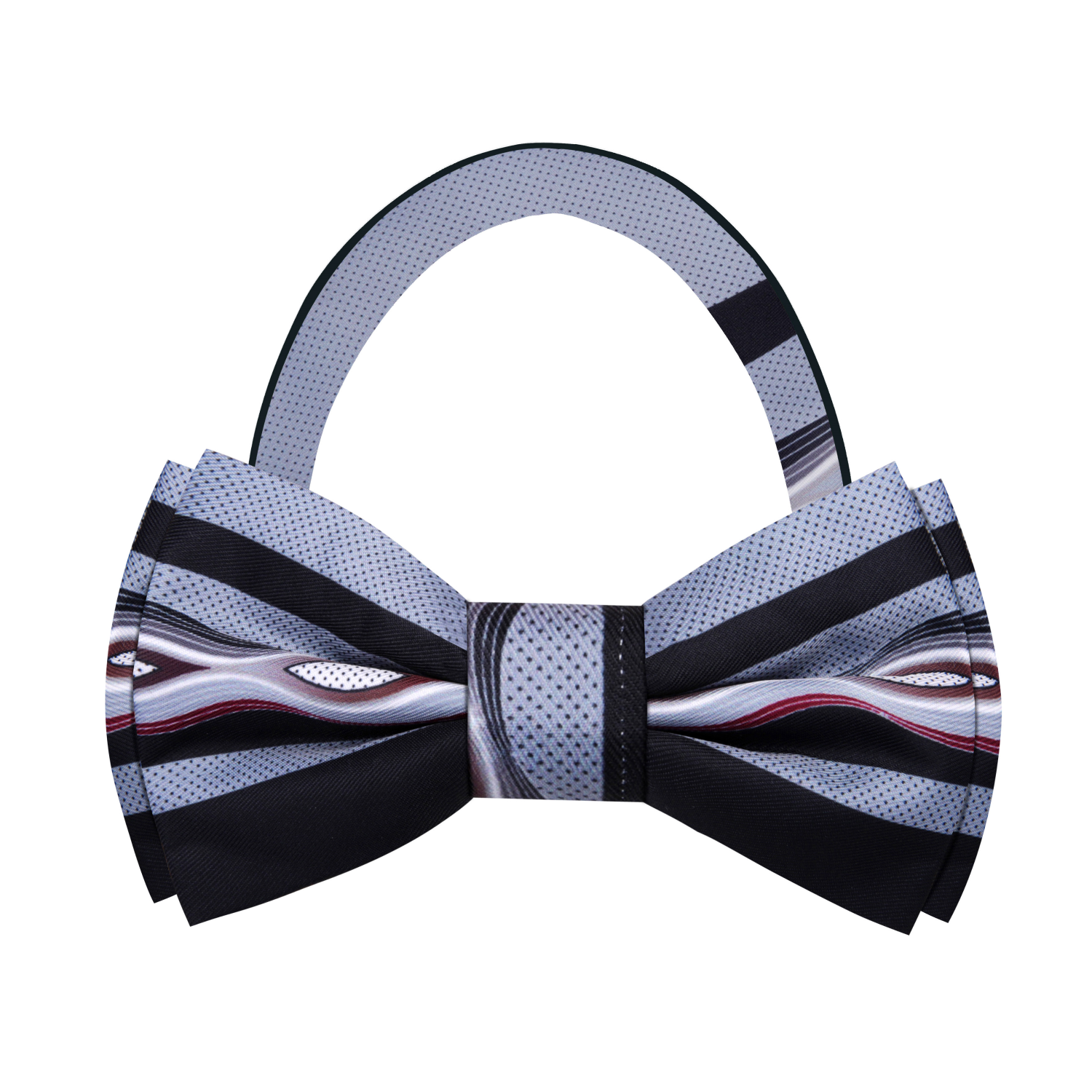 Fog Grey, Black, Deep Red Abstract Bow Tie Pre Tied