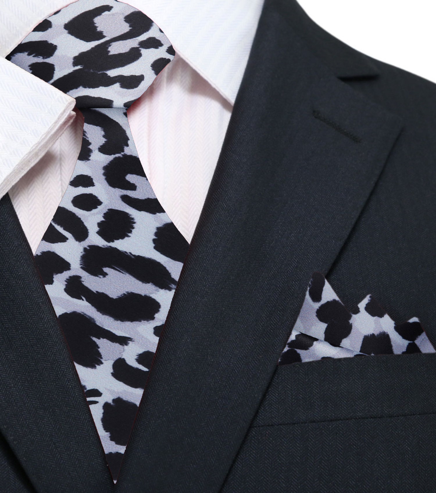 Grey and Black Cheetah Tie and Pocket Square