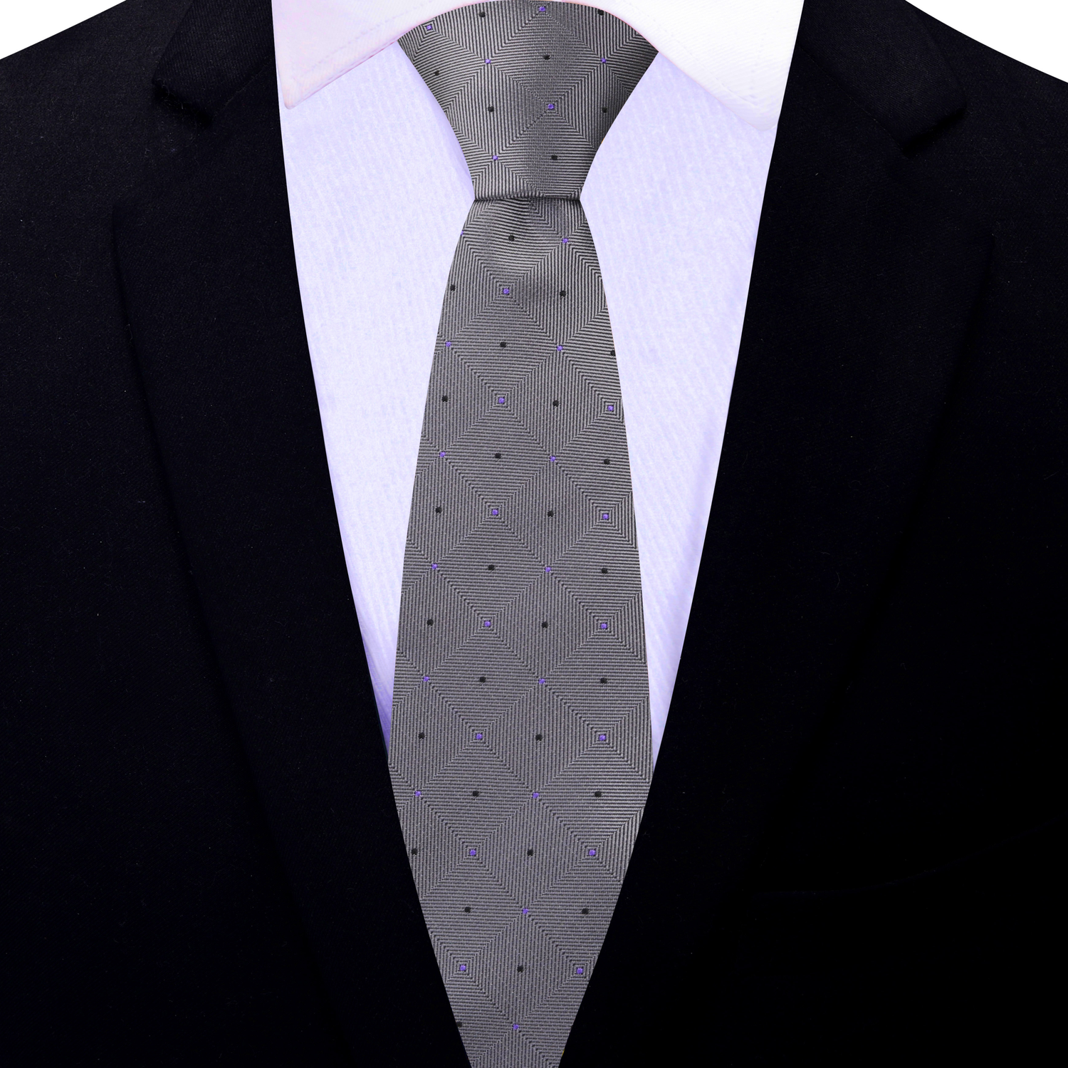 Thin Tie: Grey Black Purple Geometric Tie