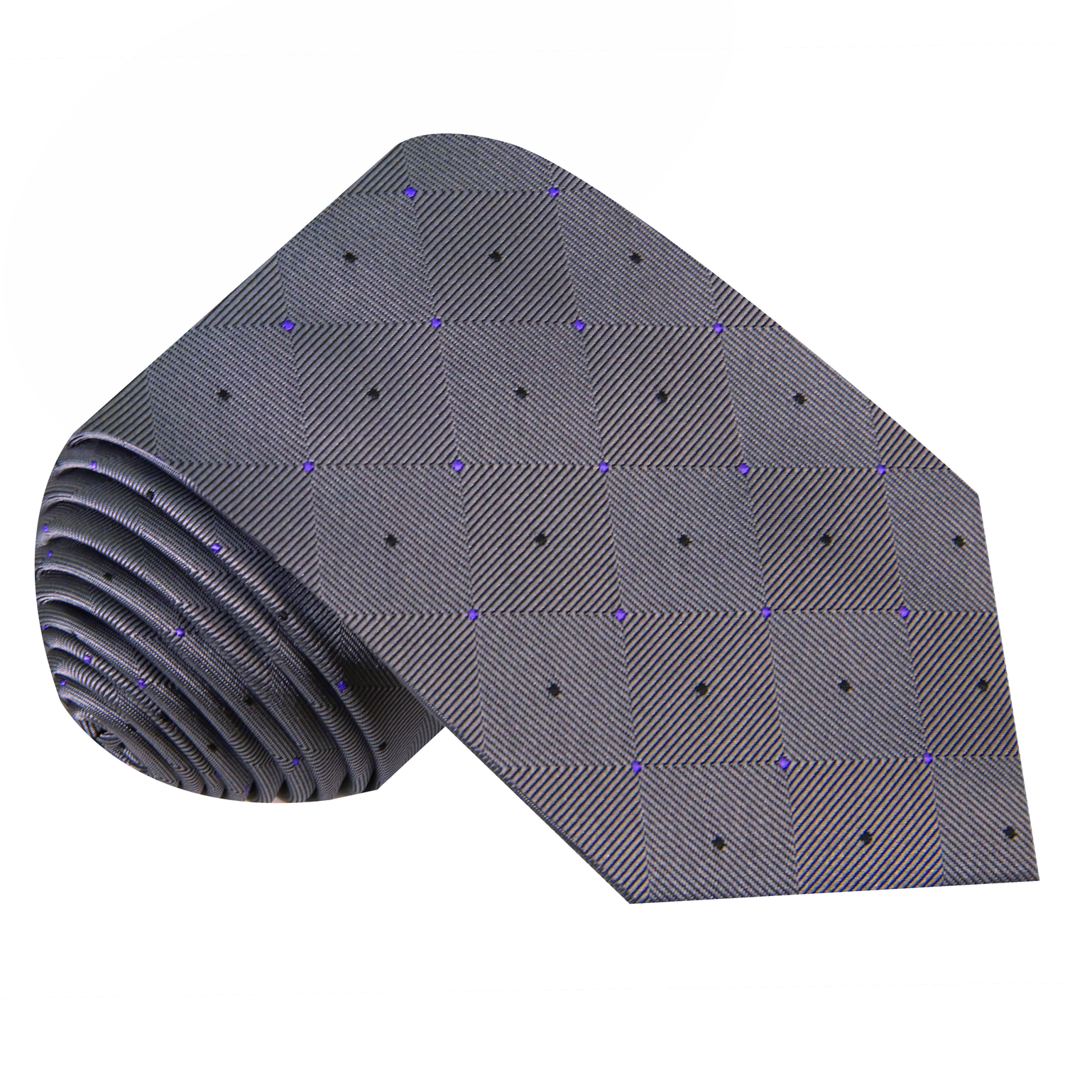 Rolled Up View: Grey Black Purple Geometric Tie