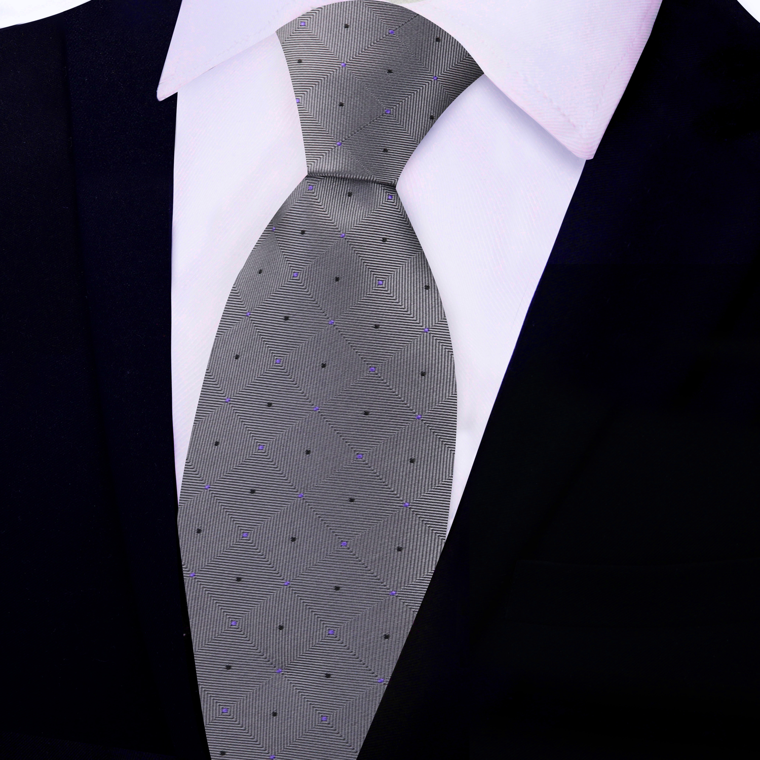 Grey Black Purple Geometric Tie