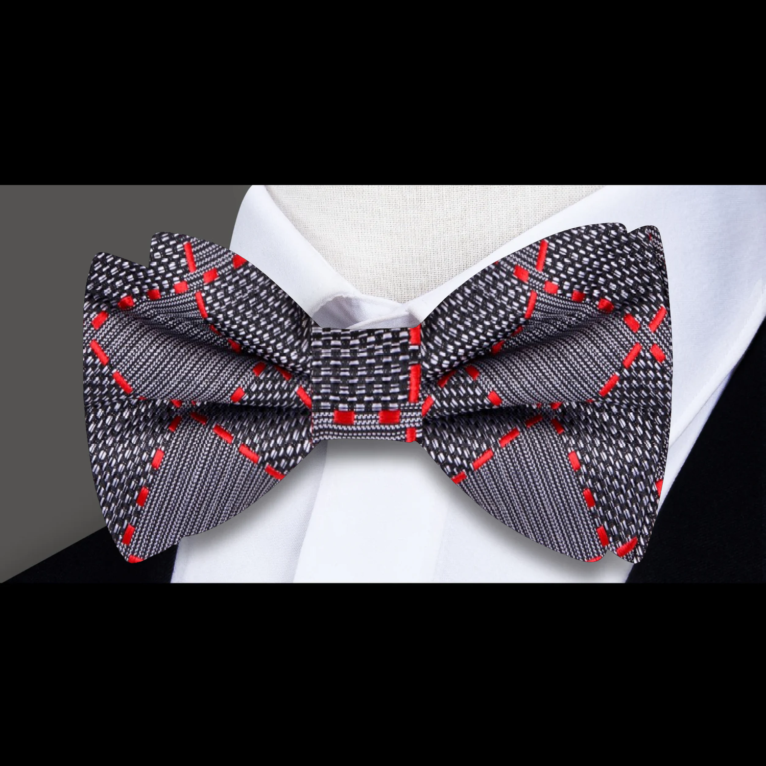 Grey Black Red Aria Geometric Bow Tie