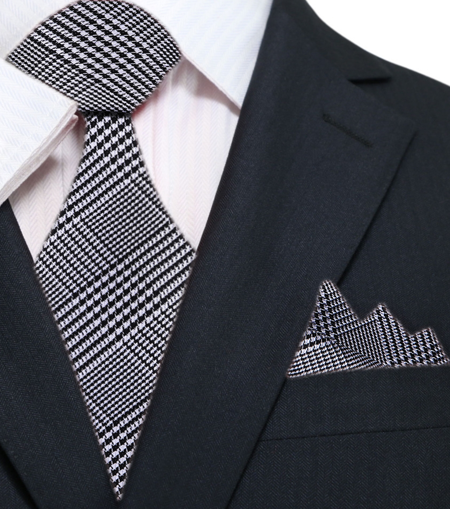 Main: Grey and Black Geometric Tie and Pocket Square