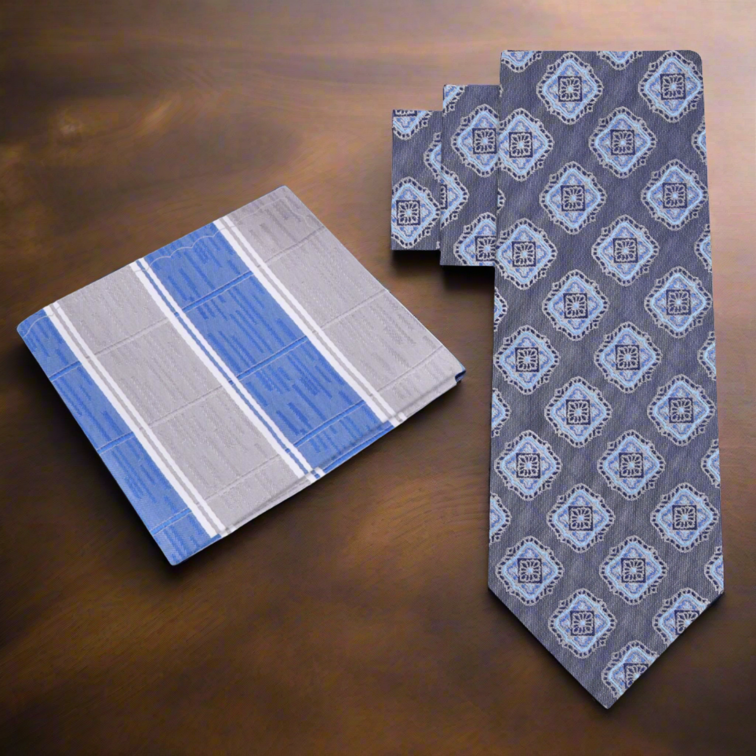 Alt Medallion Grey and Blue Necktie and Accenting Square