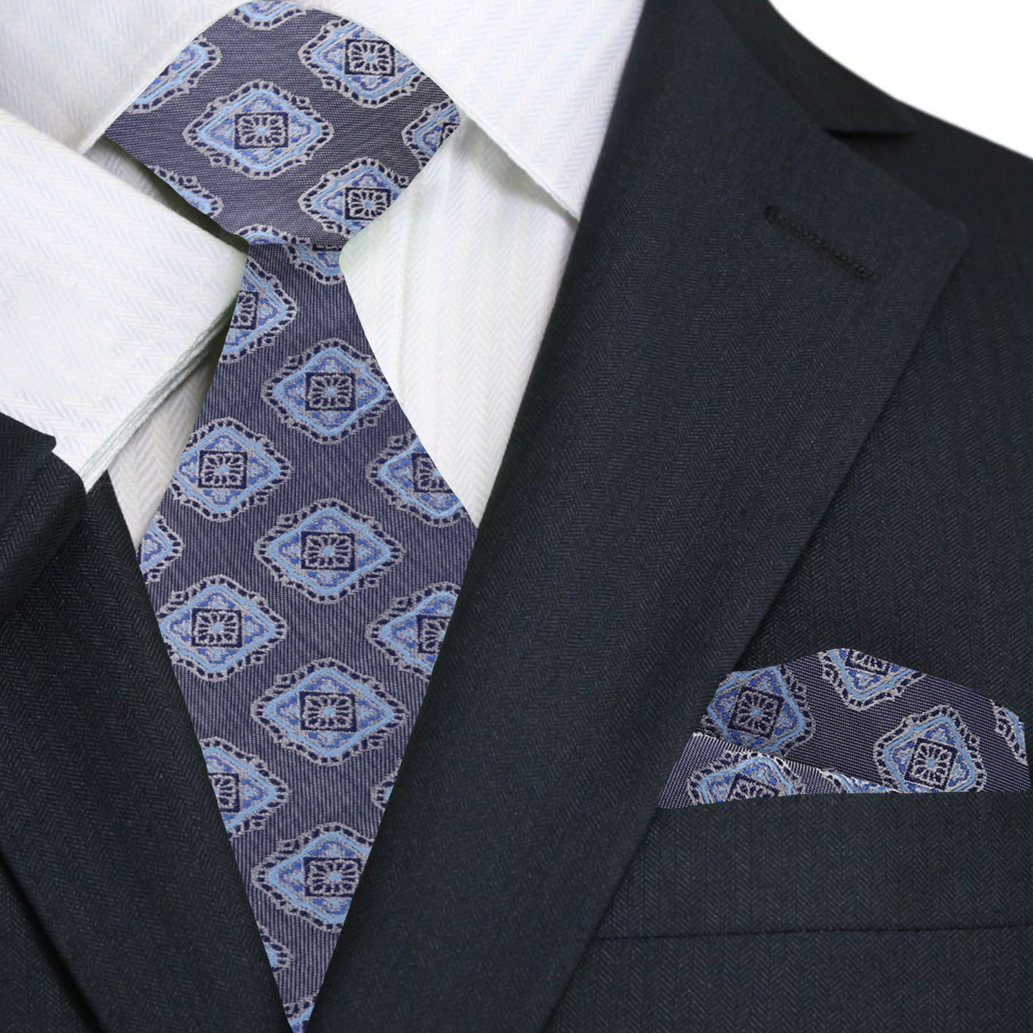 Medallion Grey and Blue Necktie and Square