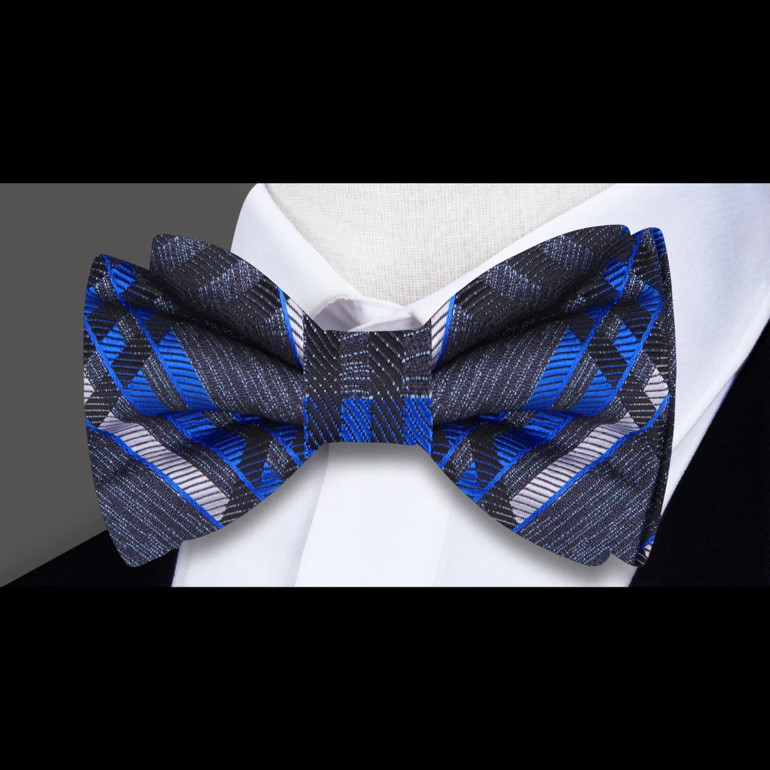 Grey and Blue Bow Tie  