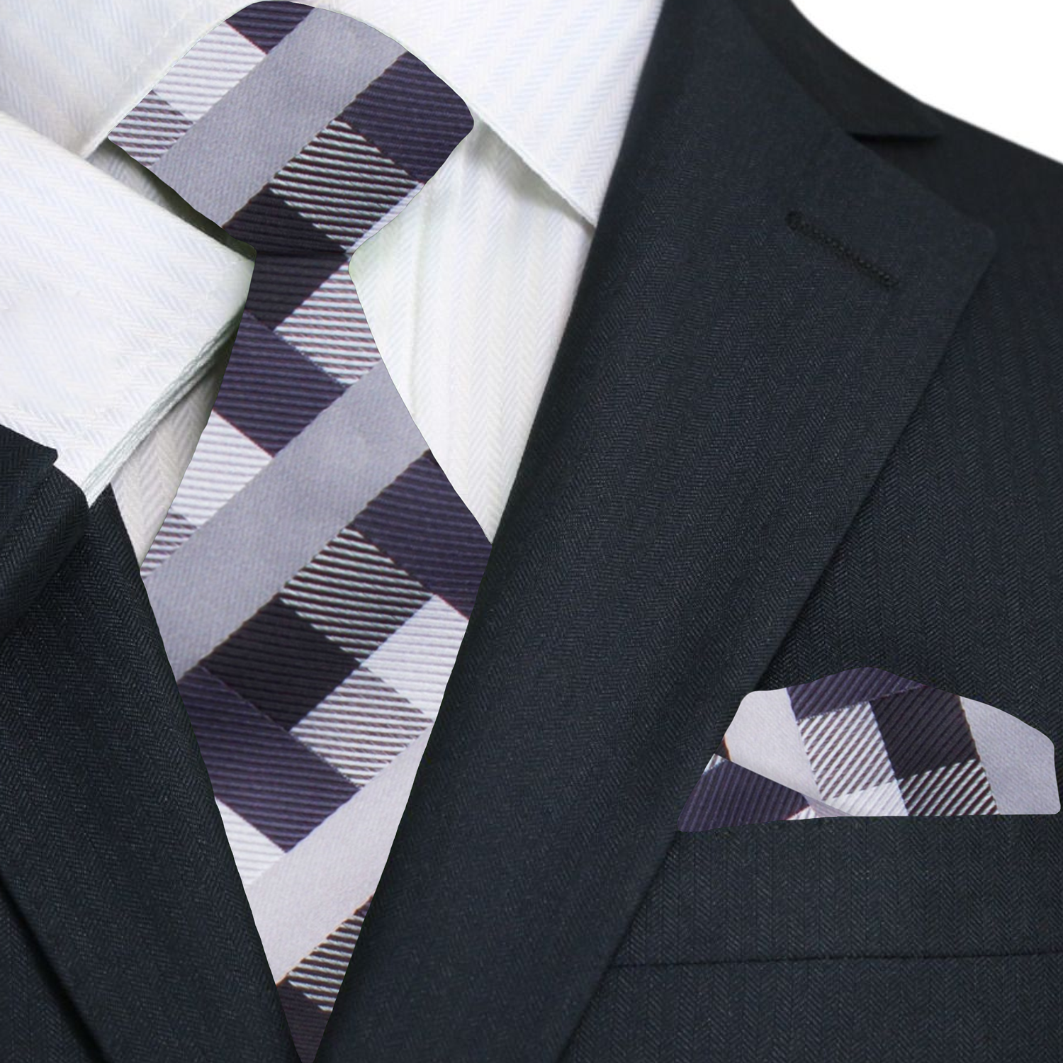 Shades of Grey Check Necktie and Square