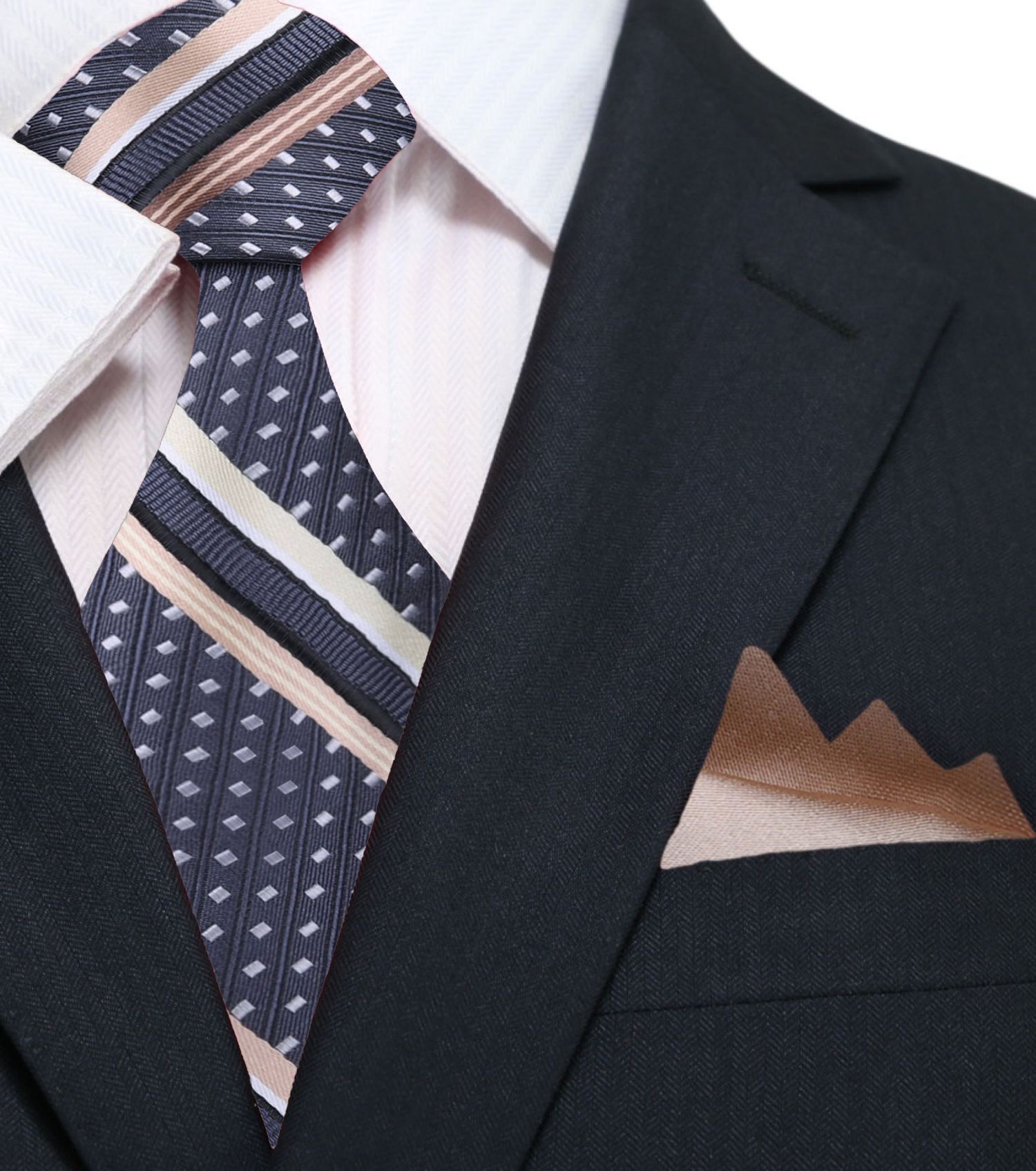 Grey Gold Black Saint Stripe Necktie and Square
