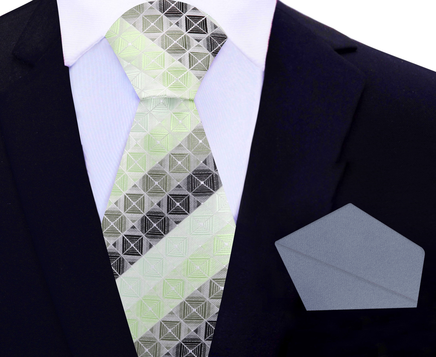 View 2: Green Geometric Blocks Tie and Grey Square
