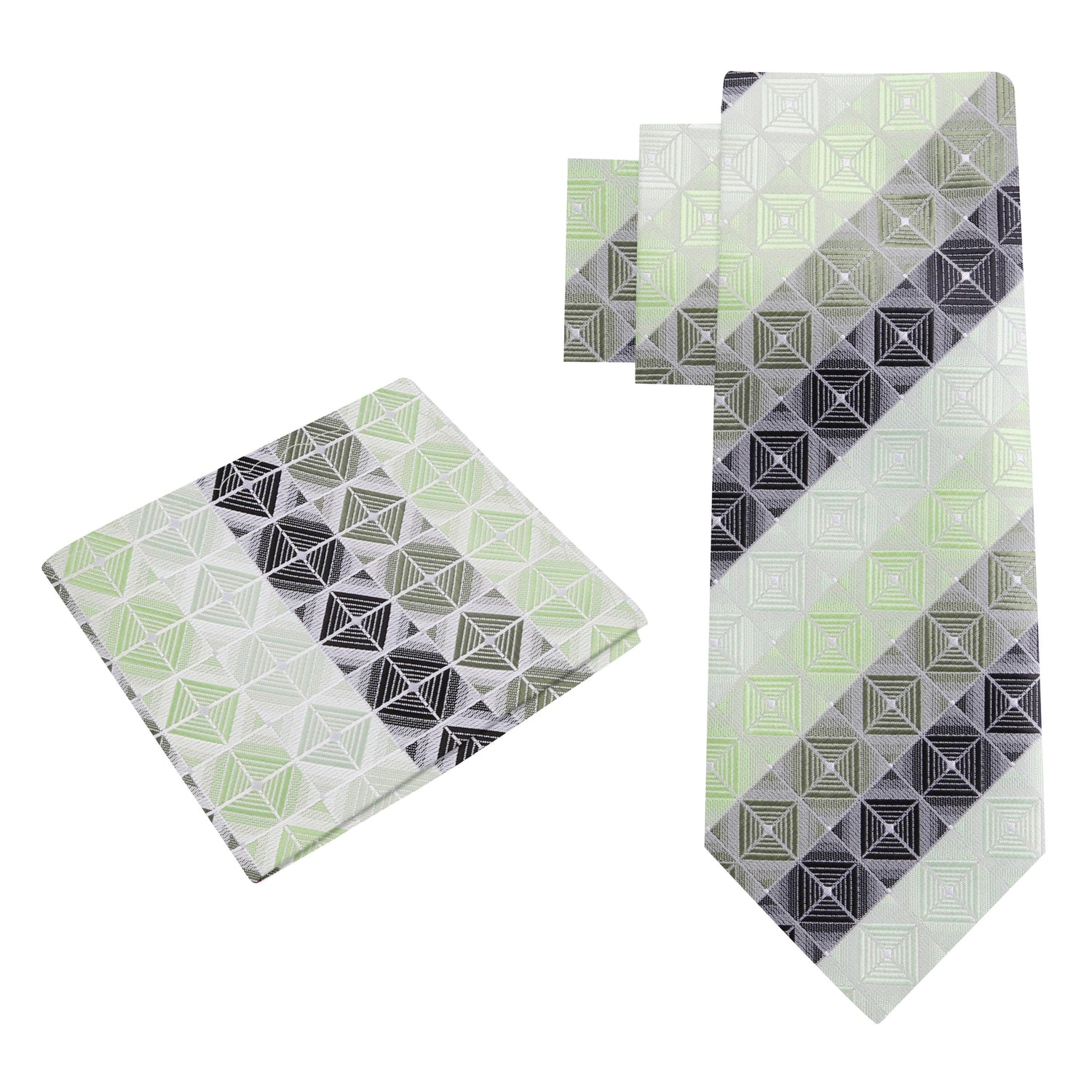 Alt View: Green Geometric Blocks Tie and Matching Square