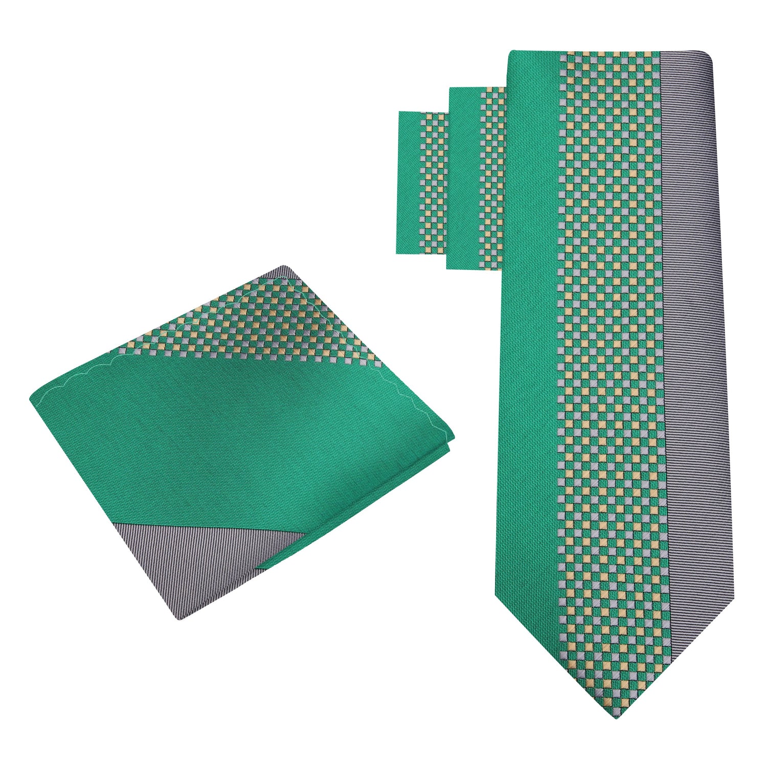 Alt View: Green and Grey Abstract Necktie with  Pocket Square