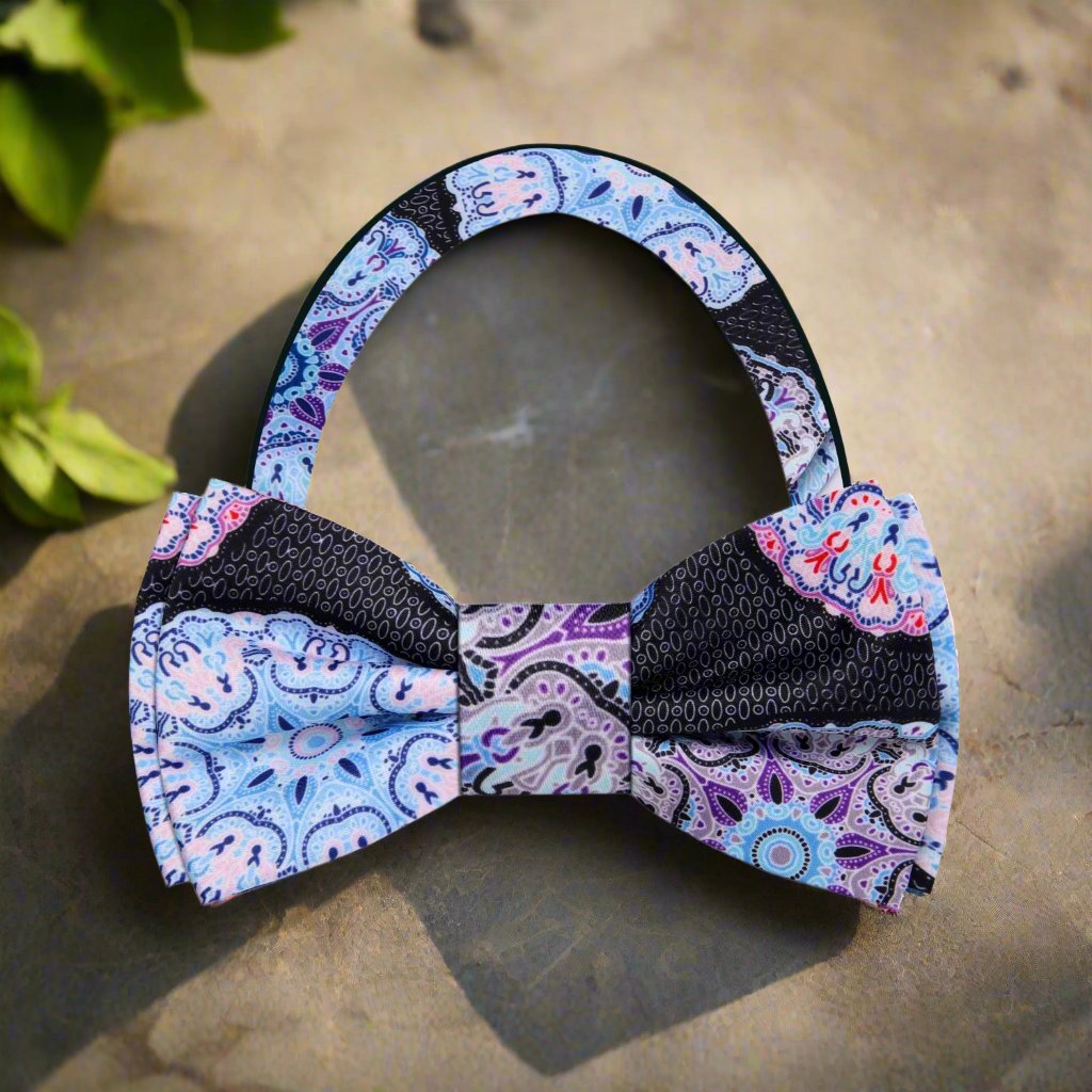 Pre Tied Black Blue Pink Abstract Bow Tie