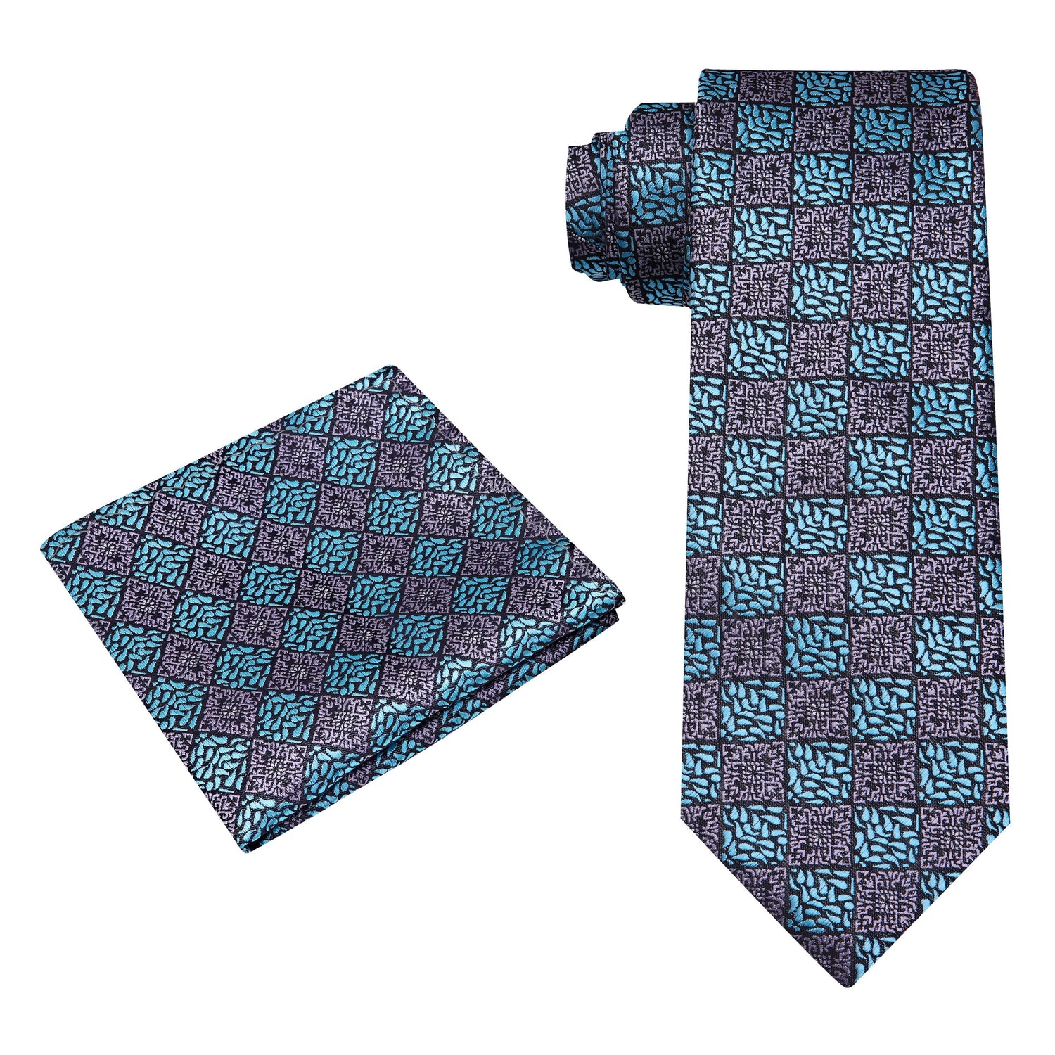 Alt View: Grey, Light Blue Geometric Necktie and Square