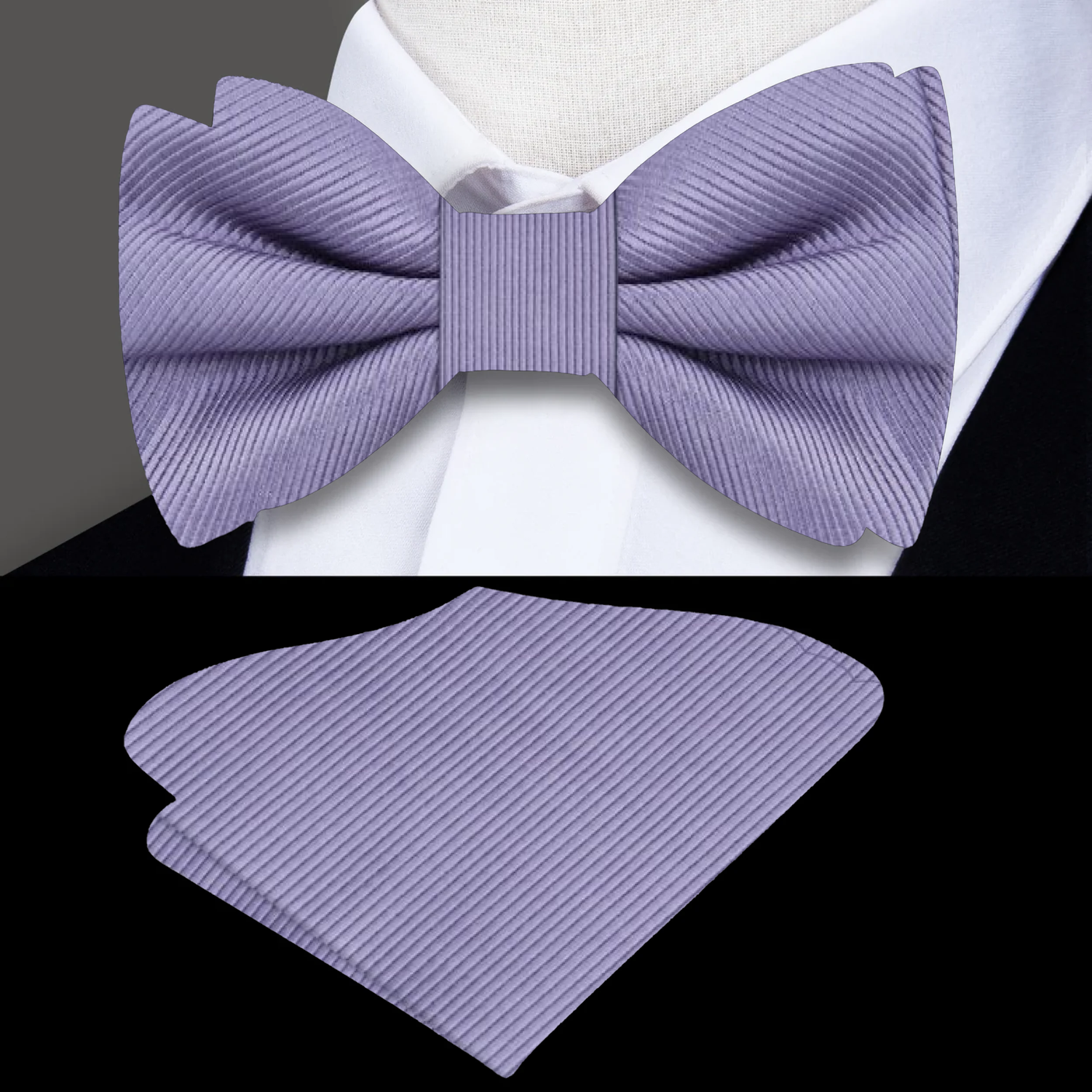 Grey Lined Bow Tie and Pocket Square