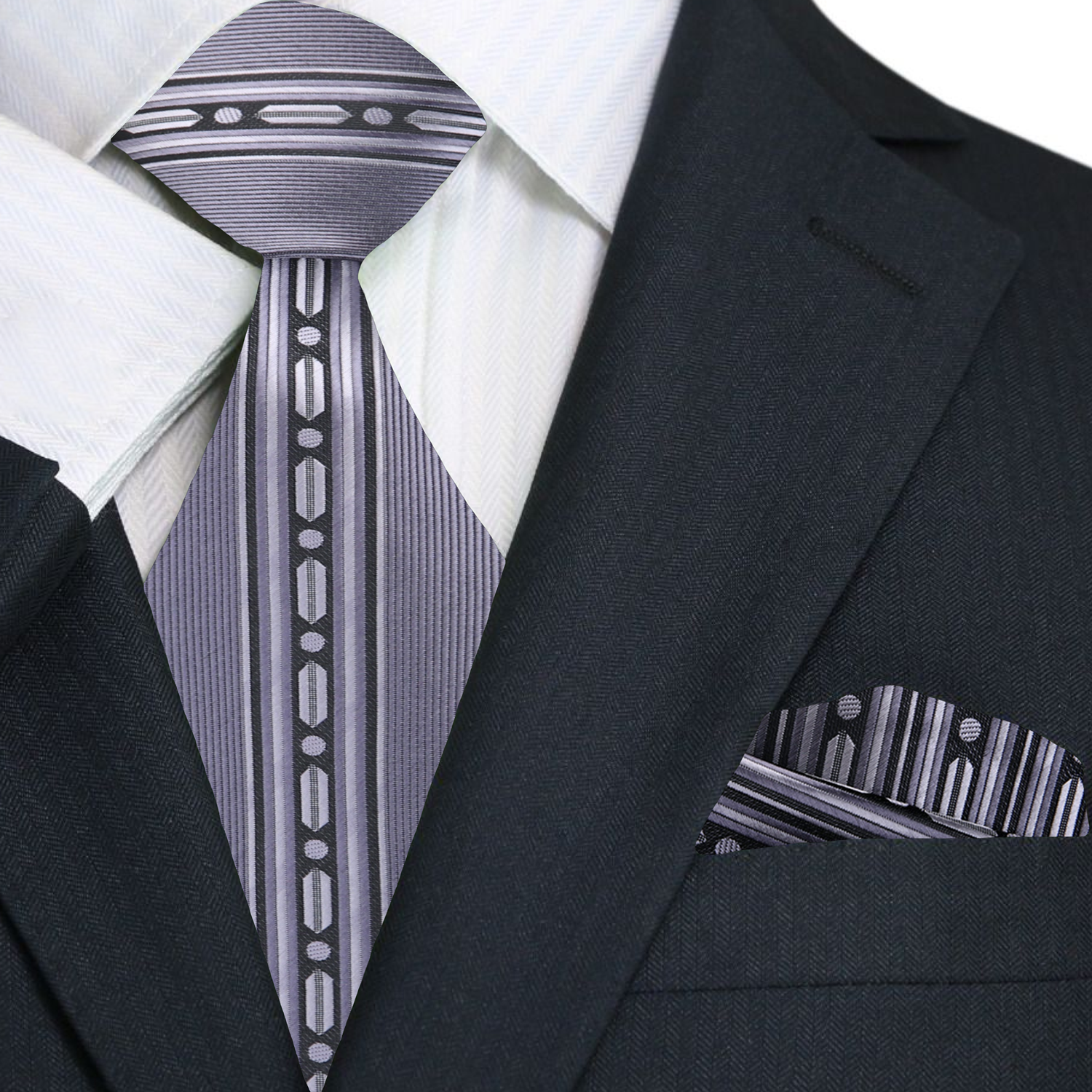 Premium Grey Abstract Tie and Pocket Square