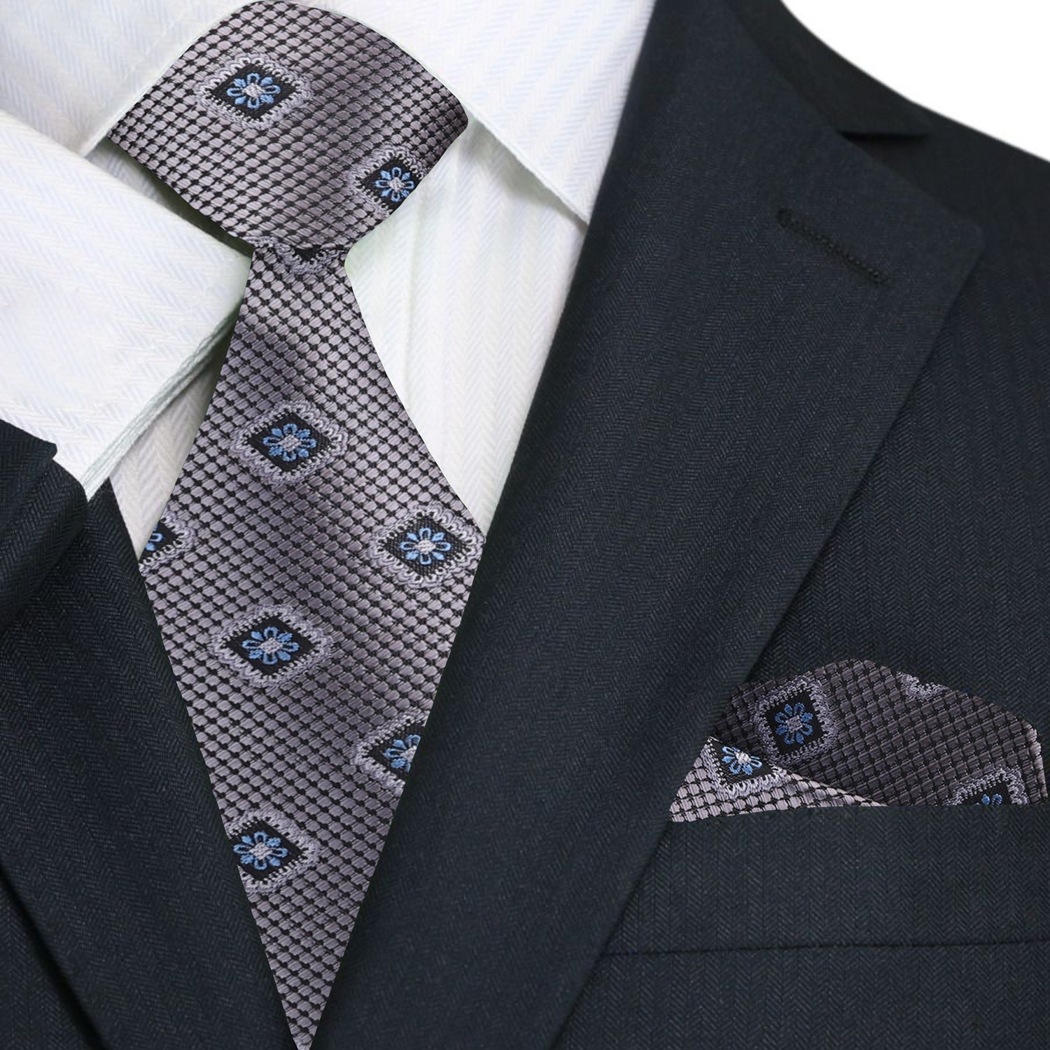 Grey Medallion Tie and Square