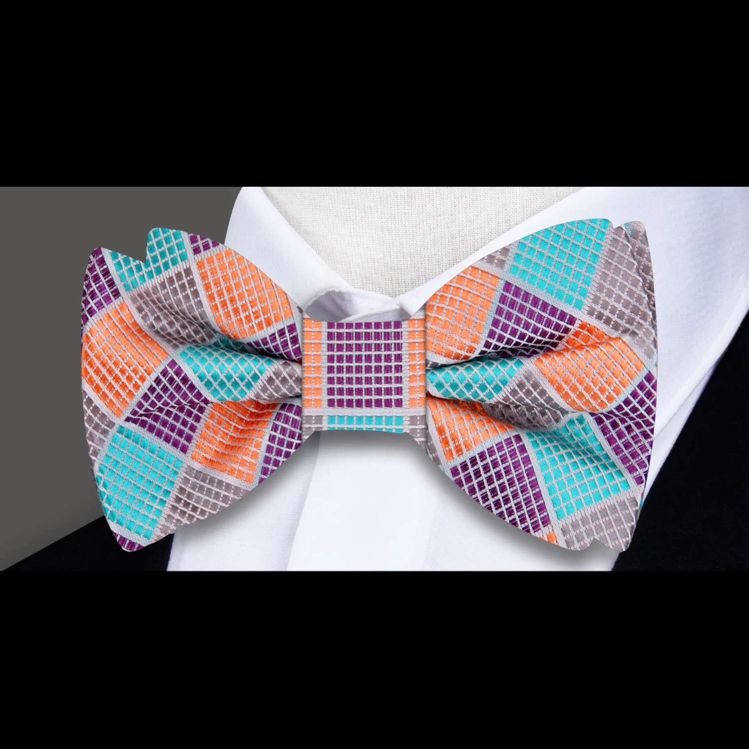 Teal, Orange, Purple Geometric Bow Tie  