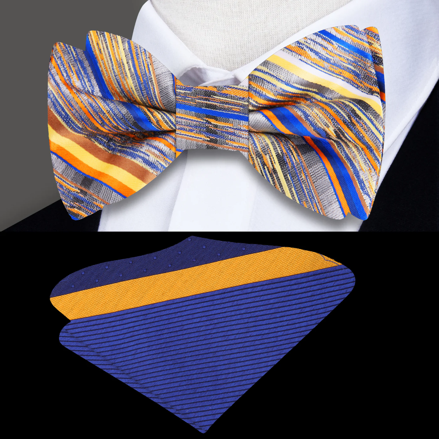 Solar Flare Bow Tie With Blue Yellow Stripe Square