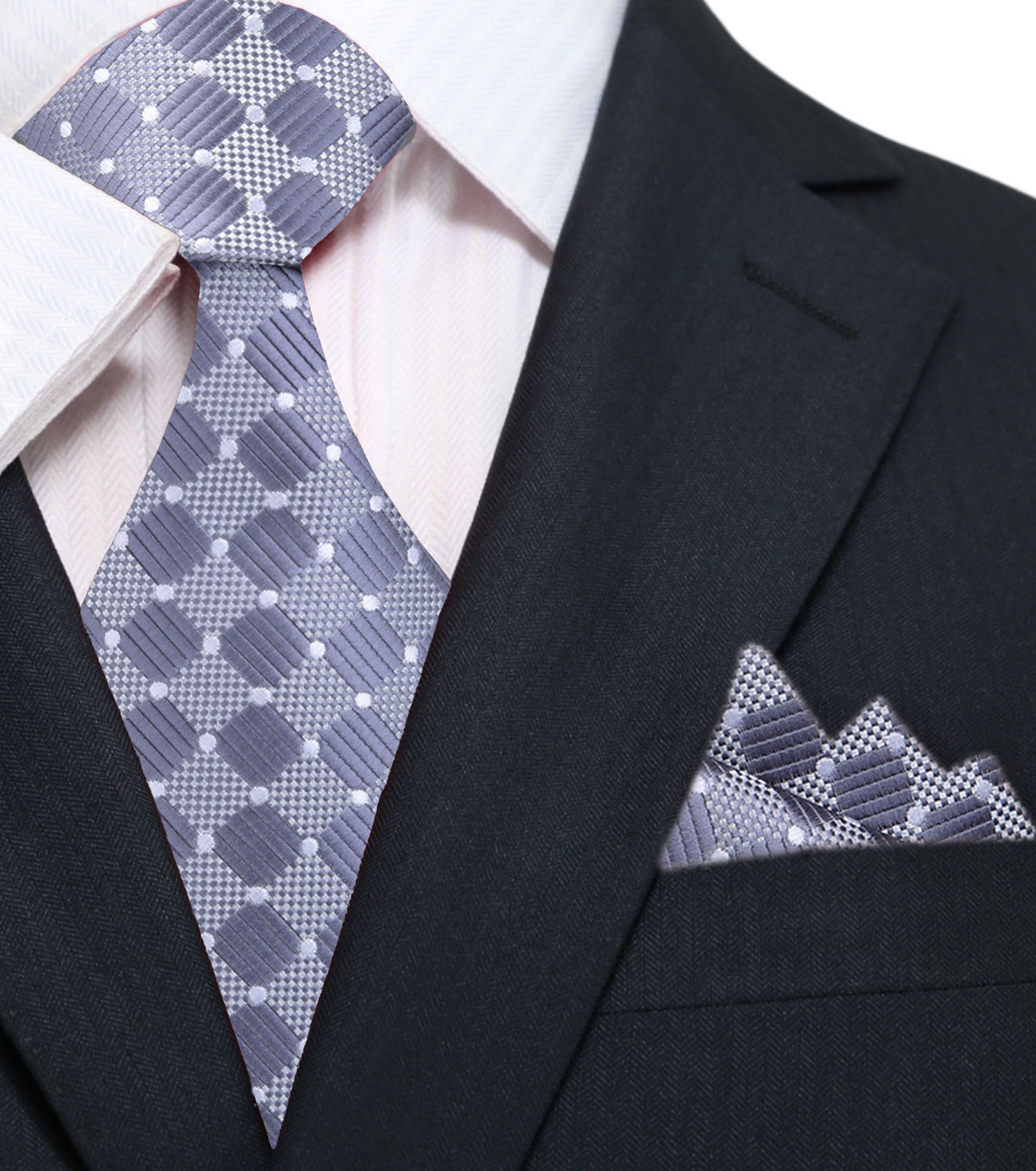Grey Geometric Necktie and Square