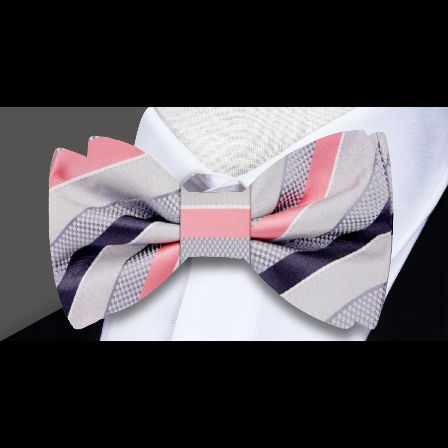 Grey, Pink Cascade Stripe Bow Tie