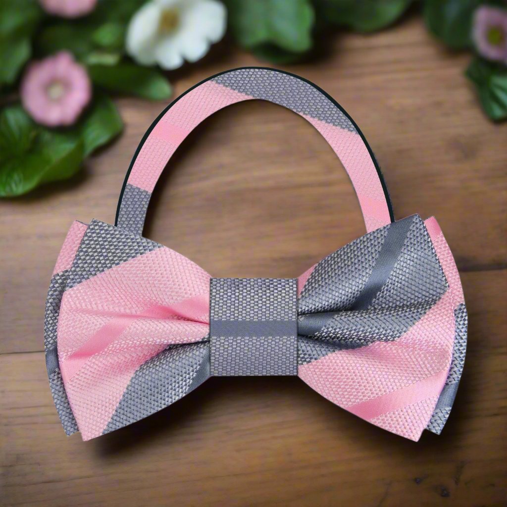 Pink and gray bow tie discount