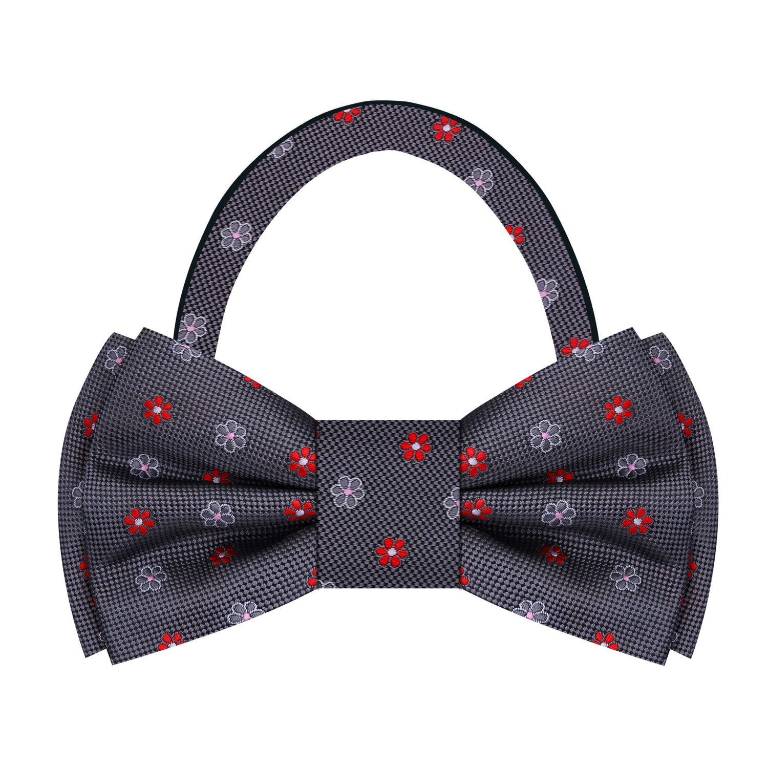 Grey Pink Red Small Flowers Bow Tie Pre Tied