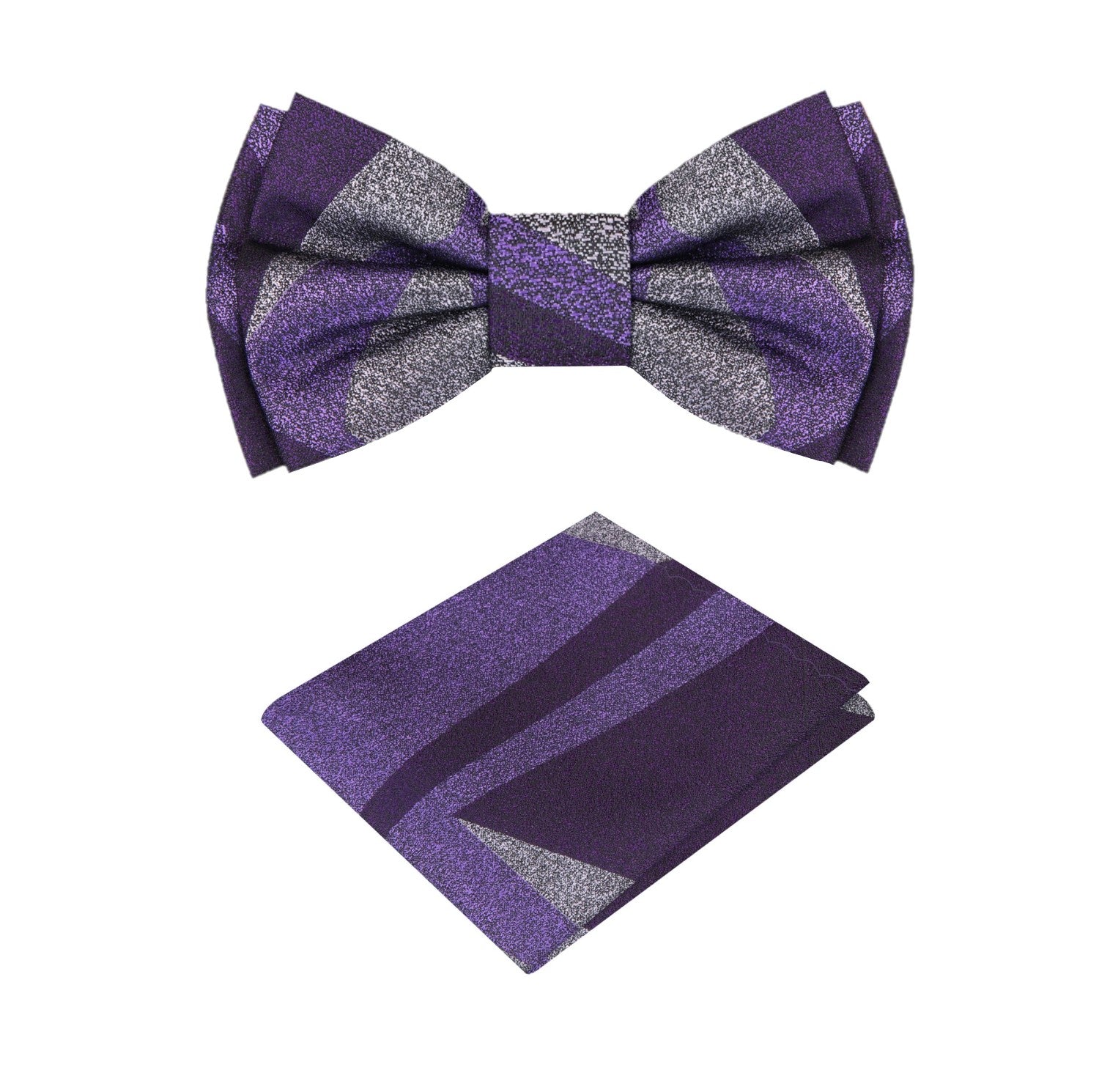 Purple, Grey Abstract Bow Tie and Matching Pocket Square