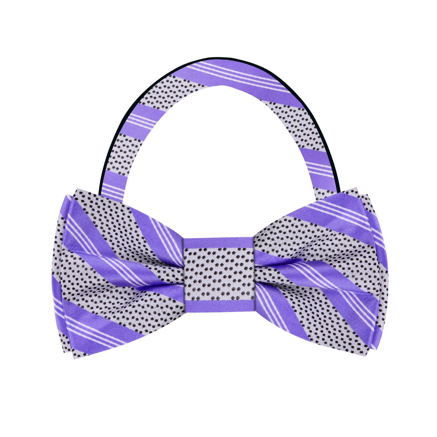 Light Purple, Grey, Black Stripes Bow Tie Pre Tied