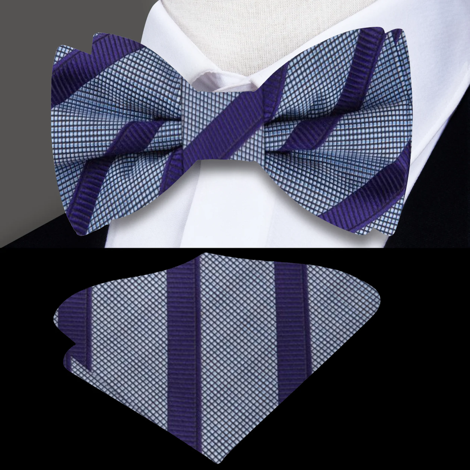 Purple, Steel Stripe Bow Tie and Pocket Square