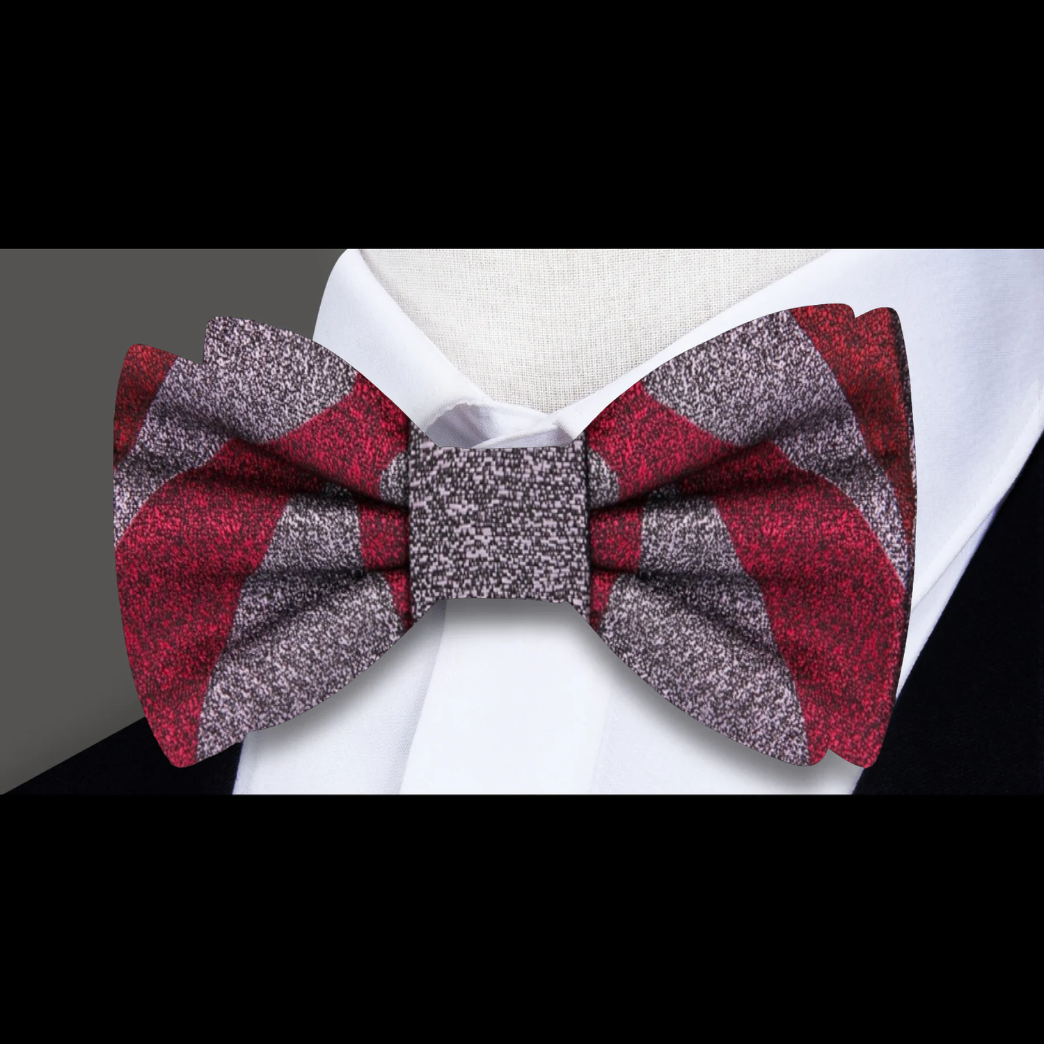 Grey Red Abstract Bow Tie 