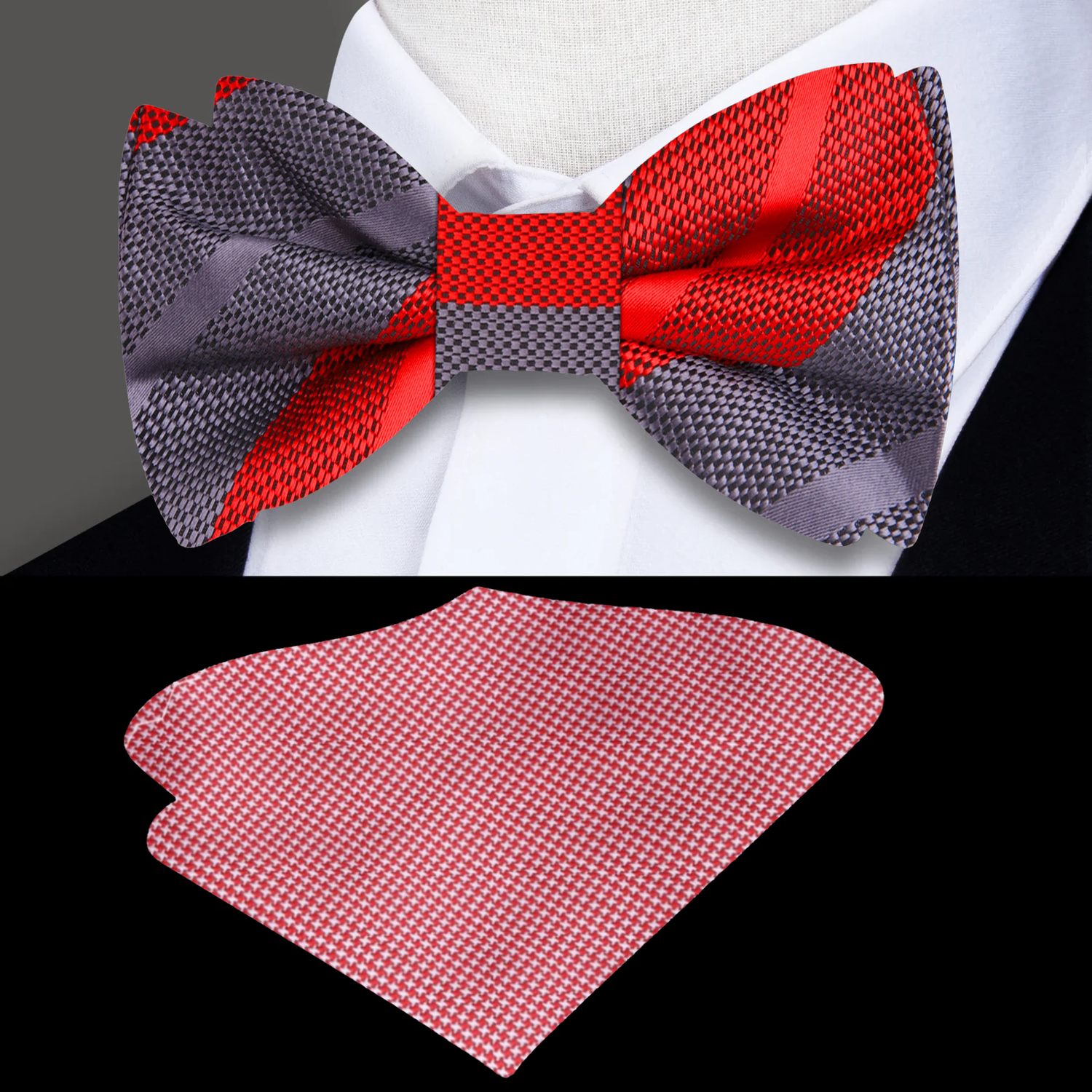 Red Grey Stripe Necktie and Accenting Square