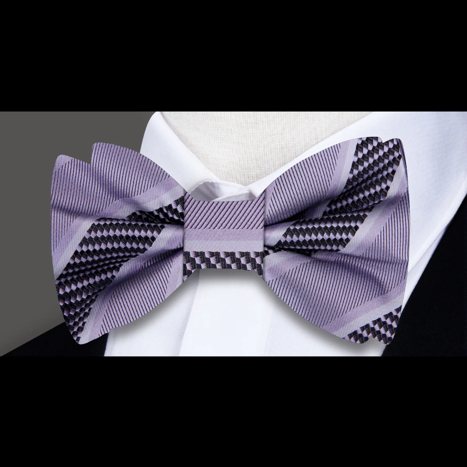 Grey, Silver Stripe Bow Tie  
