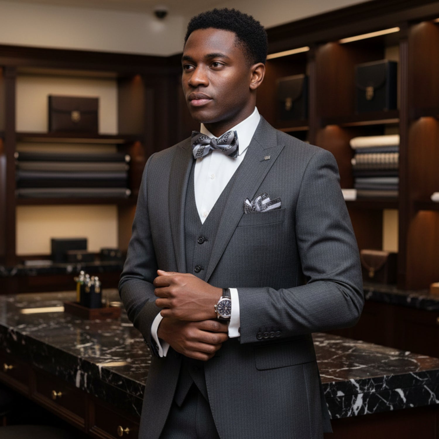 Grey, Silver & Black Abstract Stripe Bow Tie | Modern Formal Edge