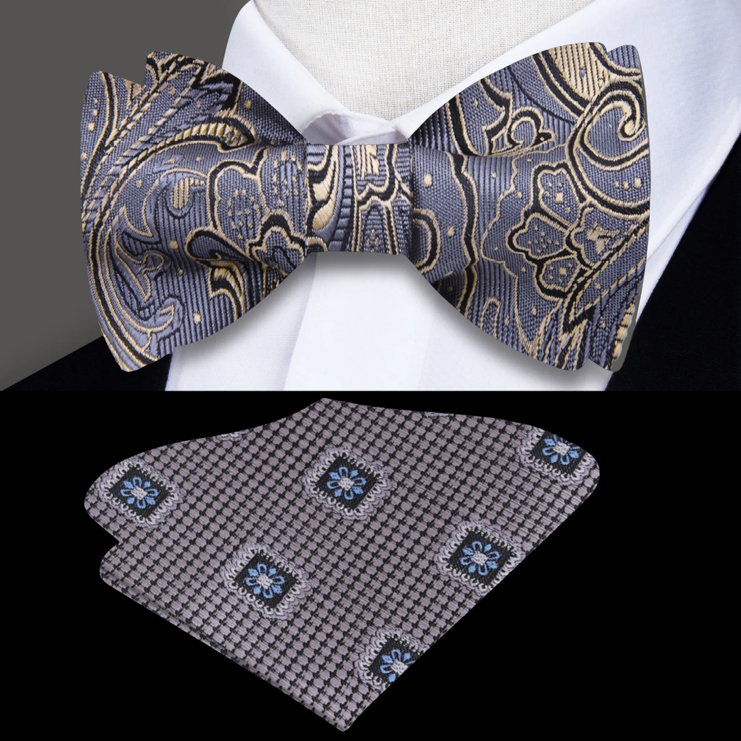 Grey Paisley Bow Tie and Accenting Square