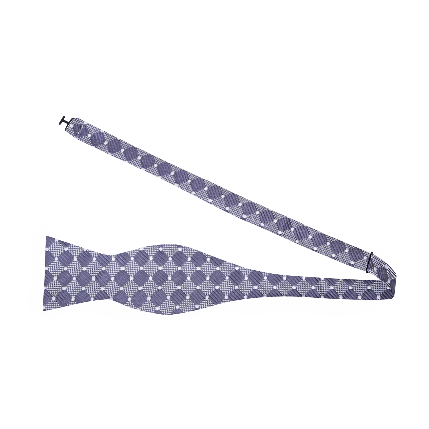 A Grey, White Geometric Dots Pattern Silk Self Tie Bow Tie View 2