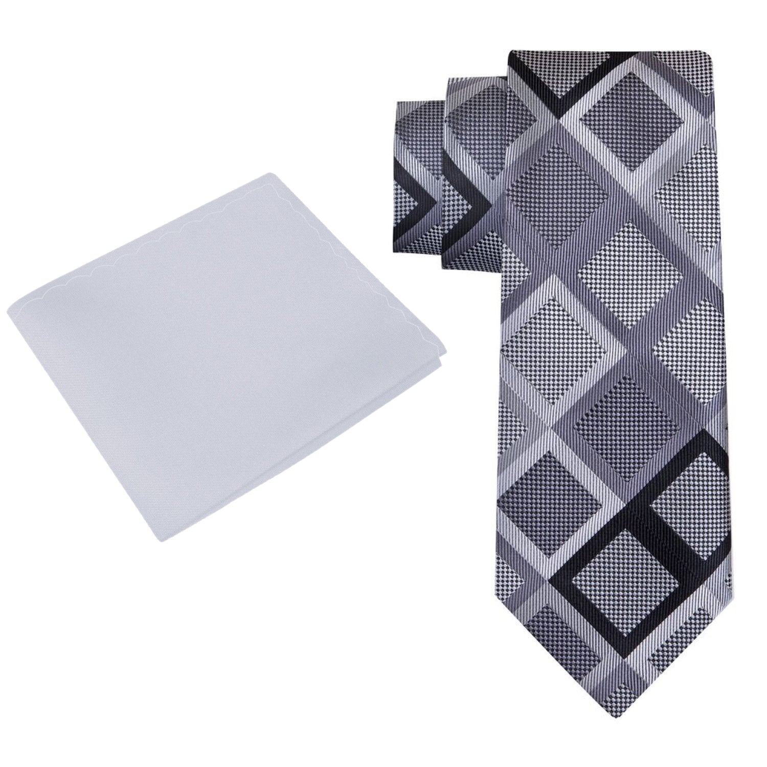 Alt View: Grey Black Geometric King Tut Diamonds Tie and Grey Square 
