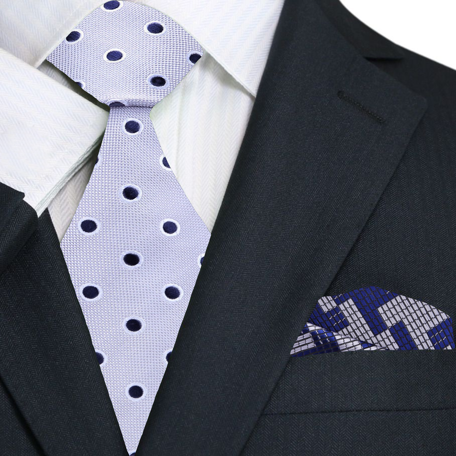 Grey and Blue Polka Necktie and Accenting Square